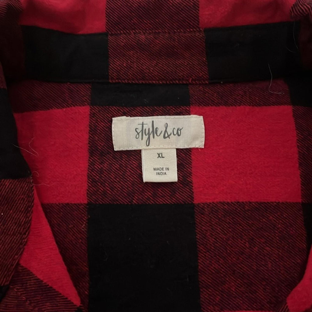 Style & Co Cotton Buffalo Plaid Flannel Shirt, Black & Red New w/Tag $49.50