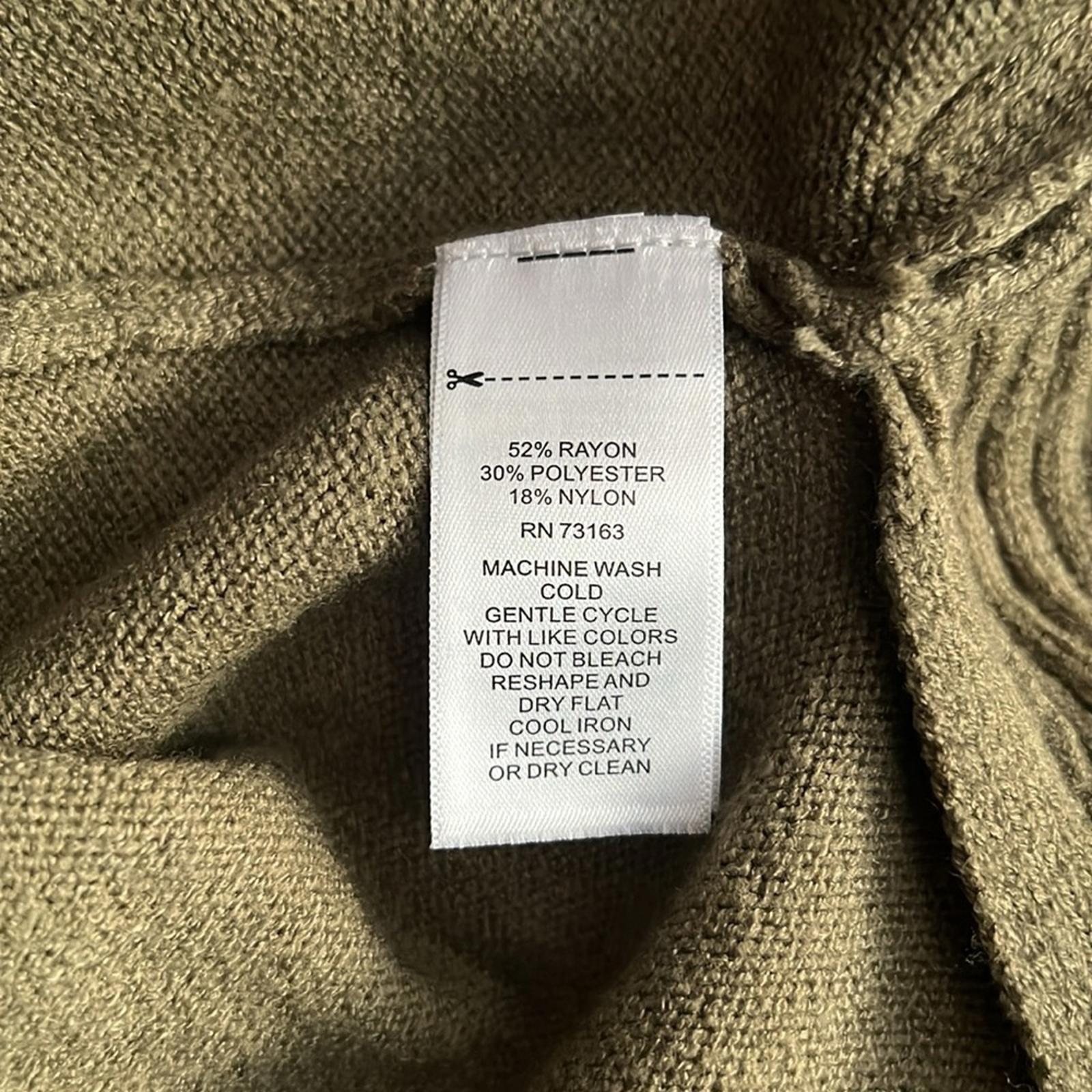 Cupio Ribbed Trim Ruffled Mock Turtleneck Sweater in Olive, Size L New w/Tag