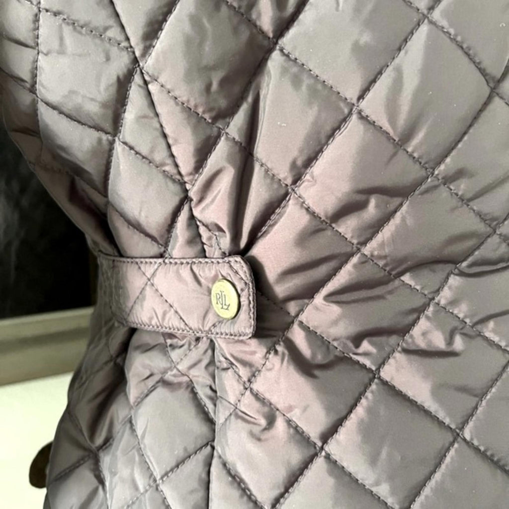 Lauren Ralph Lauren Faux-Leather-Trim Hooded Quilted Coat, Size S New w/Tag