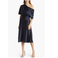NEW Amsale NAVY One Shoulder Fluid Satin Cocktail Midi Dress, Size 4 Retail $385