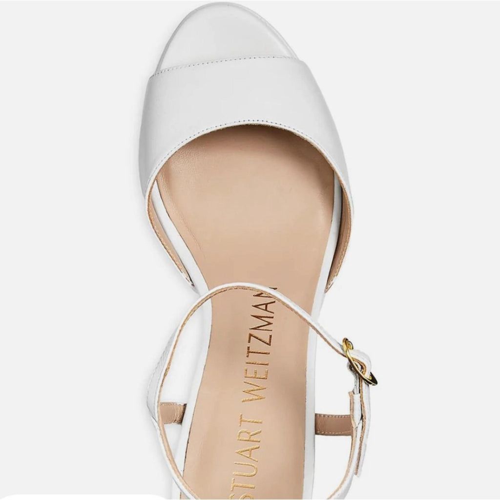 Stuart Weitzman Palmina Leather Ankle Strap Sandals White, Size 11 New +Dust Bag