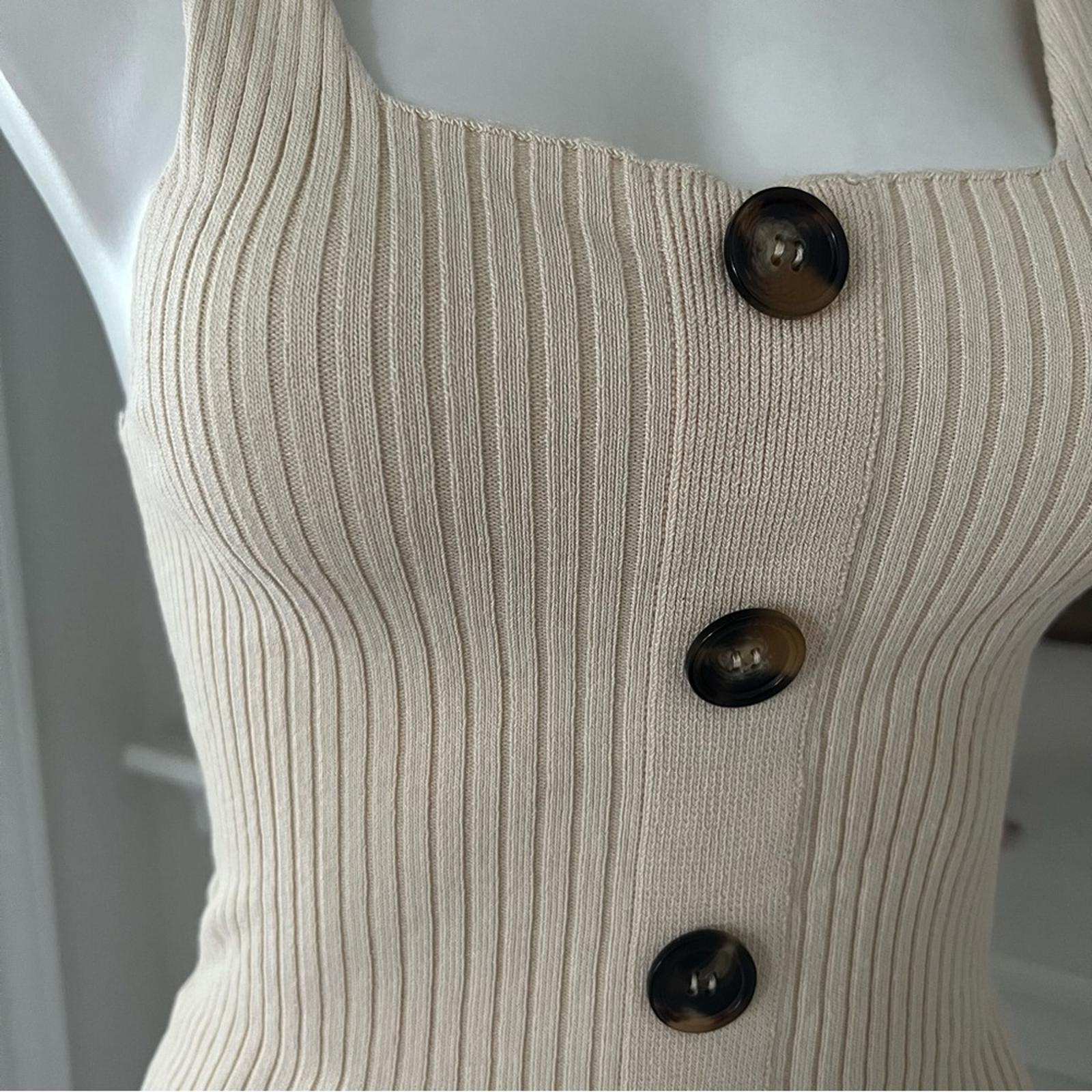Line & Dot xRevolve Beige Ribbed Cropped Tank Top with Button Detail, Size S