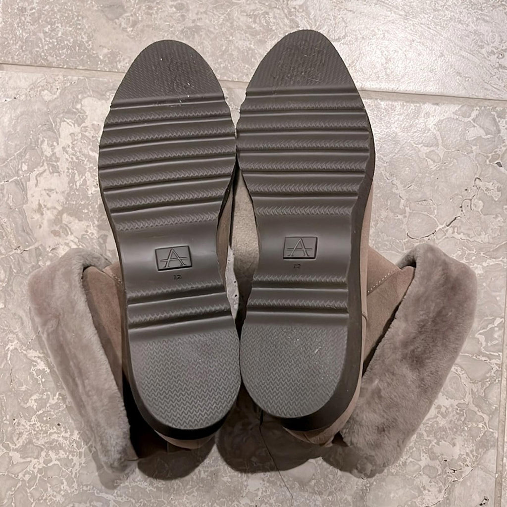 Aquatalia Kimberly Weatherproof Suede & Shearling Booties, Size 12 Made in Italy