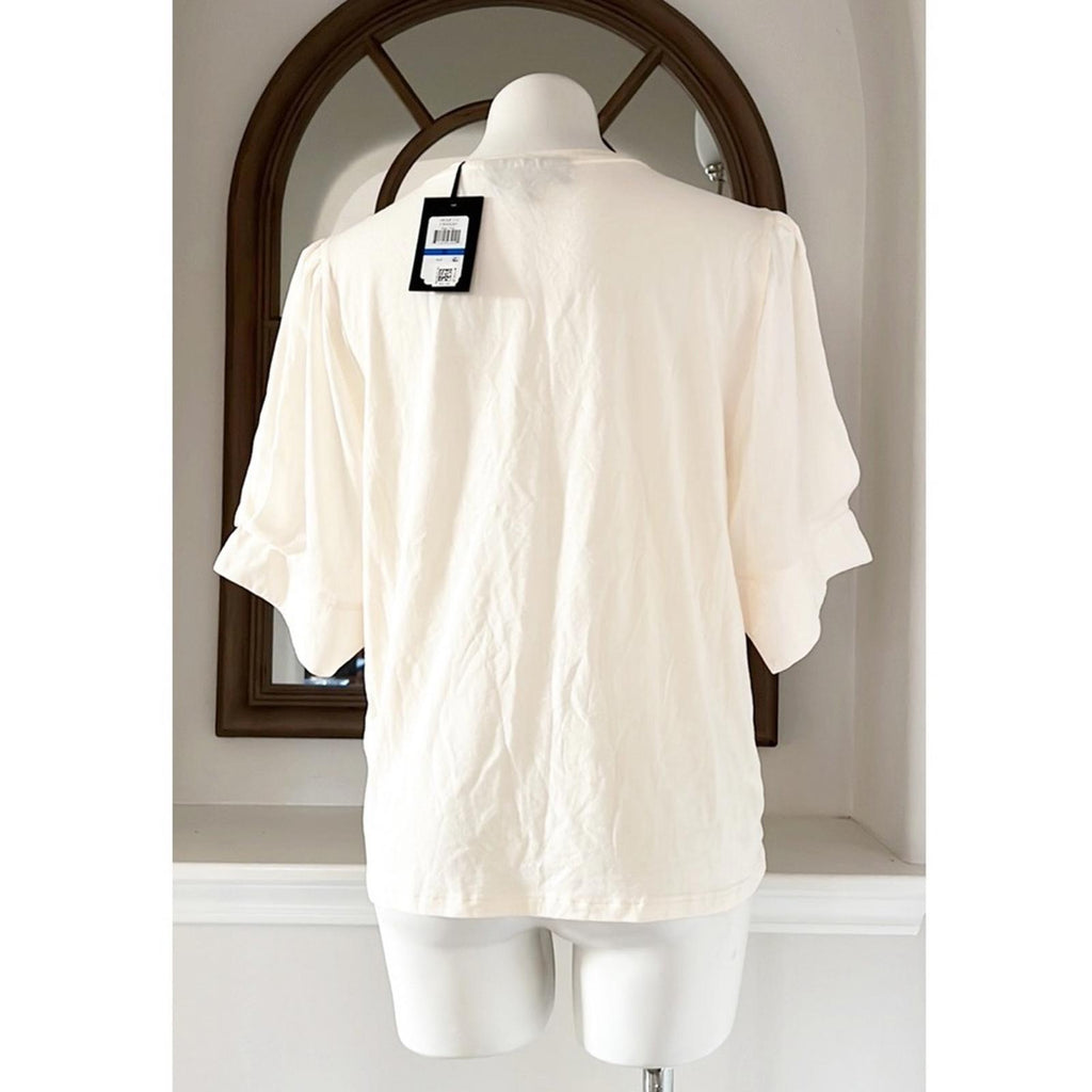 DKNY Elbow Sleeve Knit Top in Egg Nog, Size XL, New w/Tag Retail $69