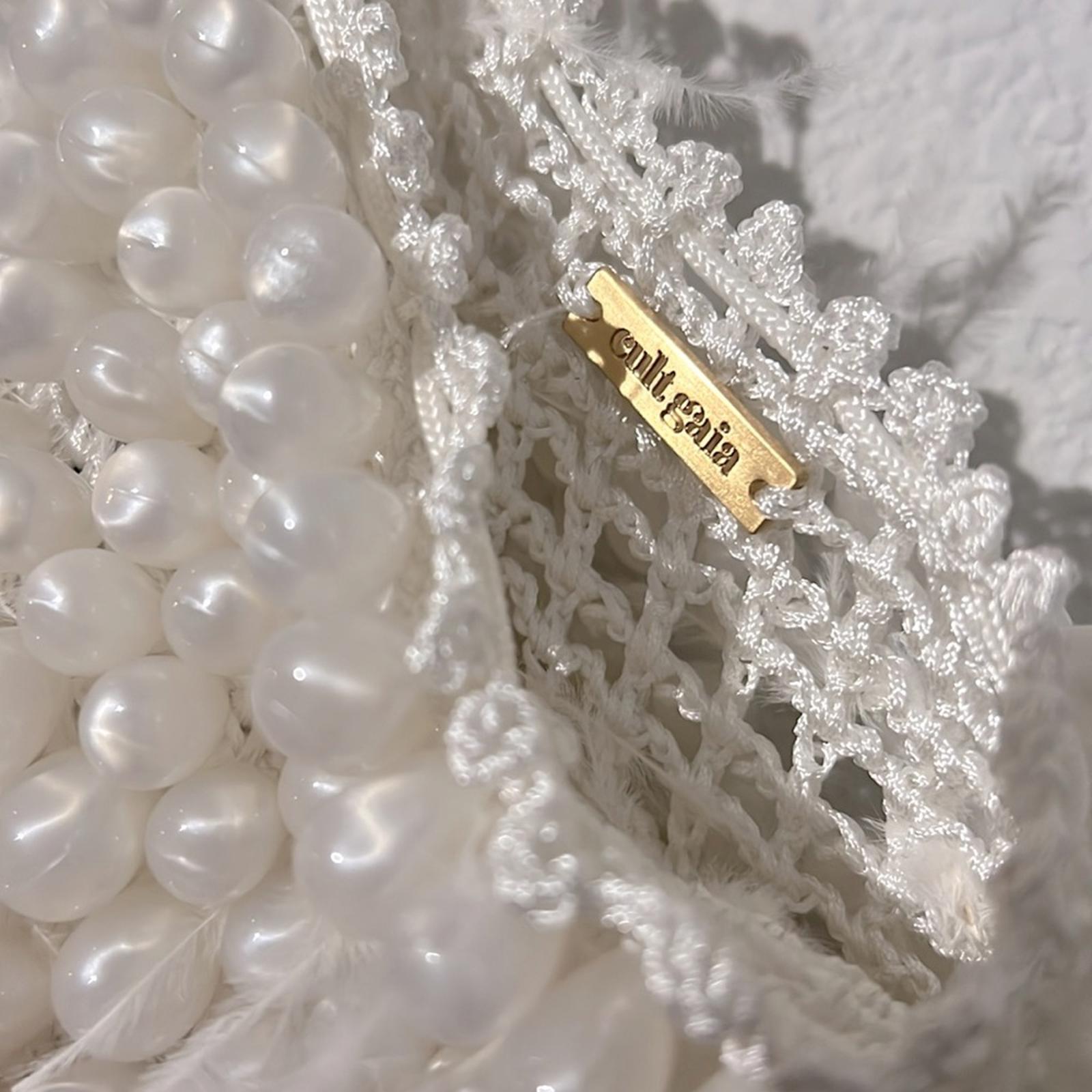 Cult Gaia Dory Ostrich Feather Beaded Wristlet in White, NWT