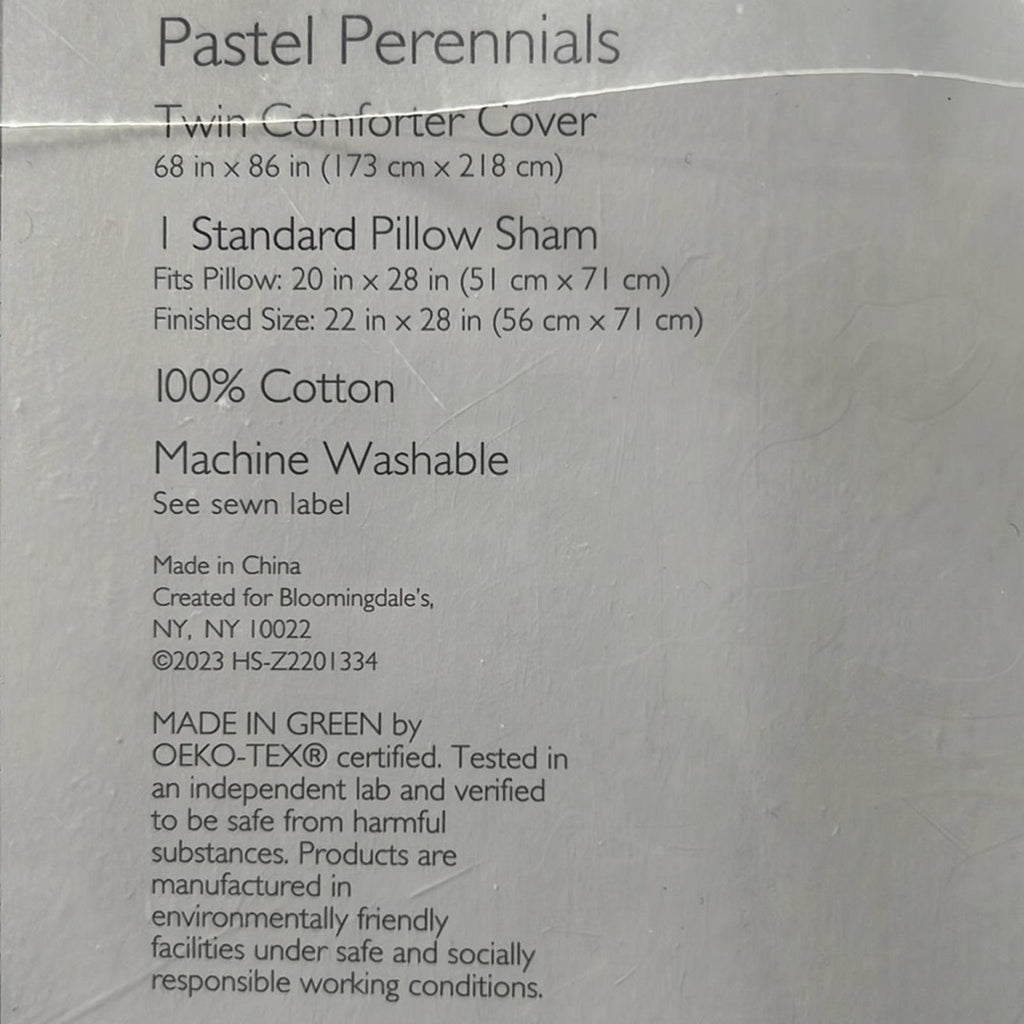 Sky Pastel Perennials Duvet Cover Set, Twin New in Box Retail $230