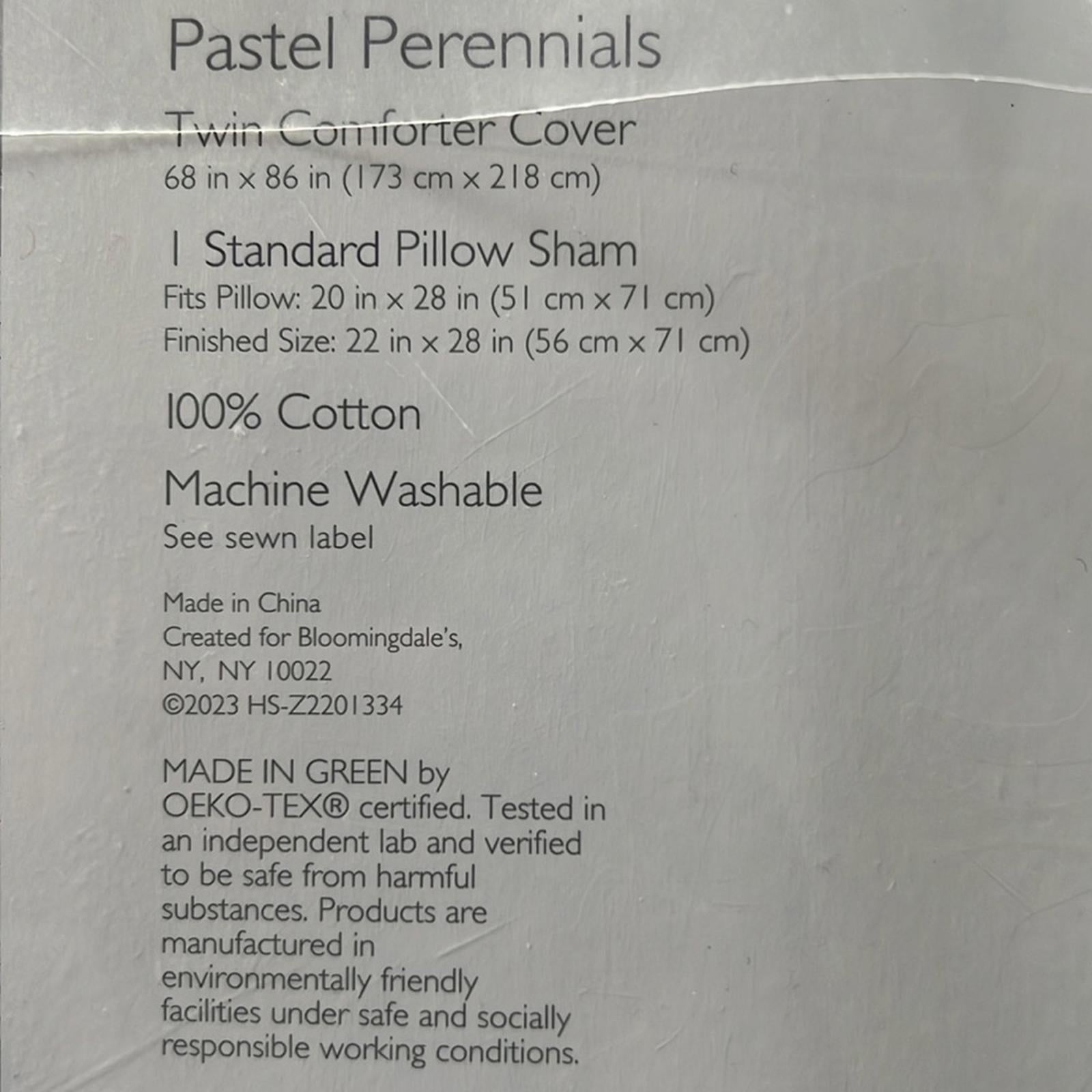 Sky Pastel Perennials Duvet Cover Set, Twin New in Box Retail $230