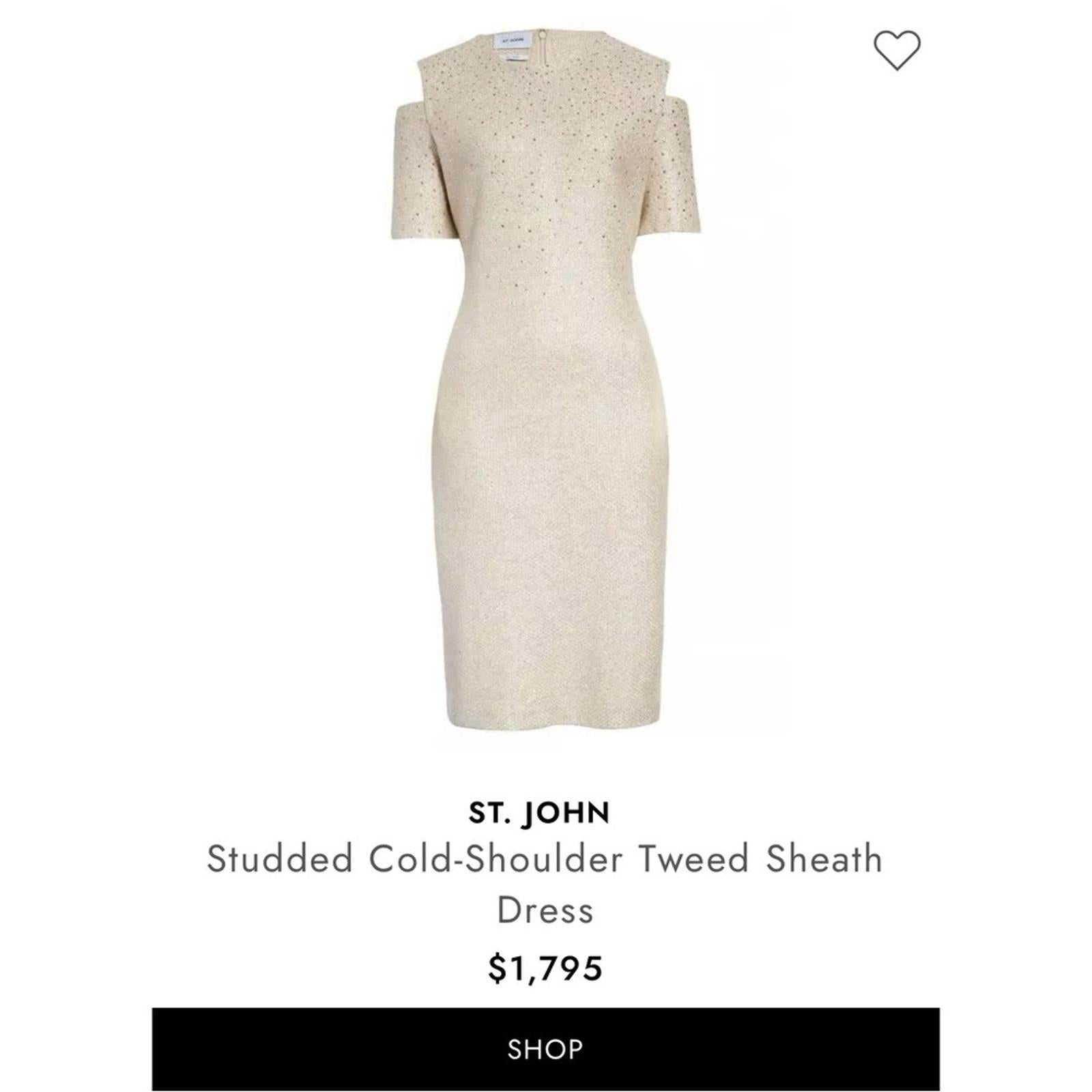 St.John Studded Cold-Shoulder Tweed Sheath Dress in Gold Multi Size 12 NWT $1795