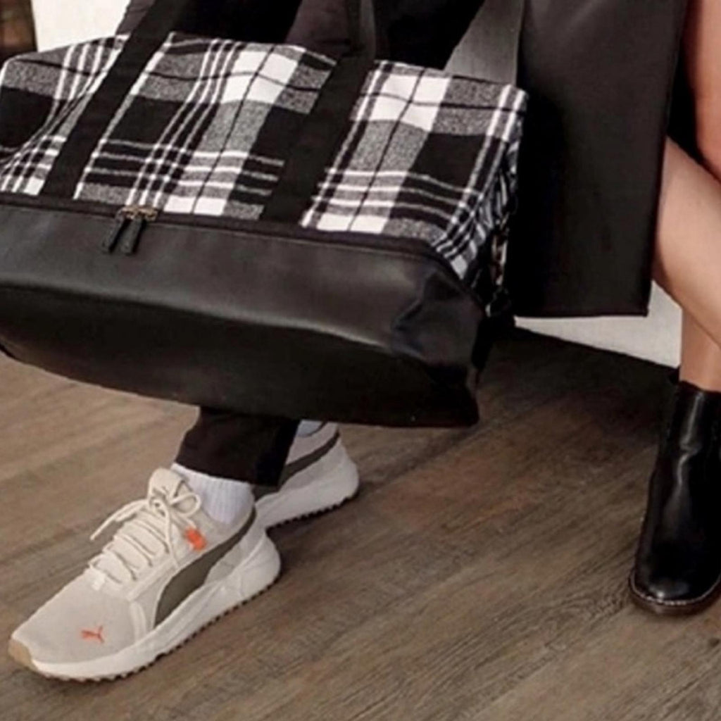 NEW Plaid Weekender Bag with Bottom Compartment in Black & White New w/Tag