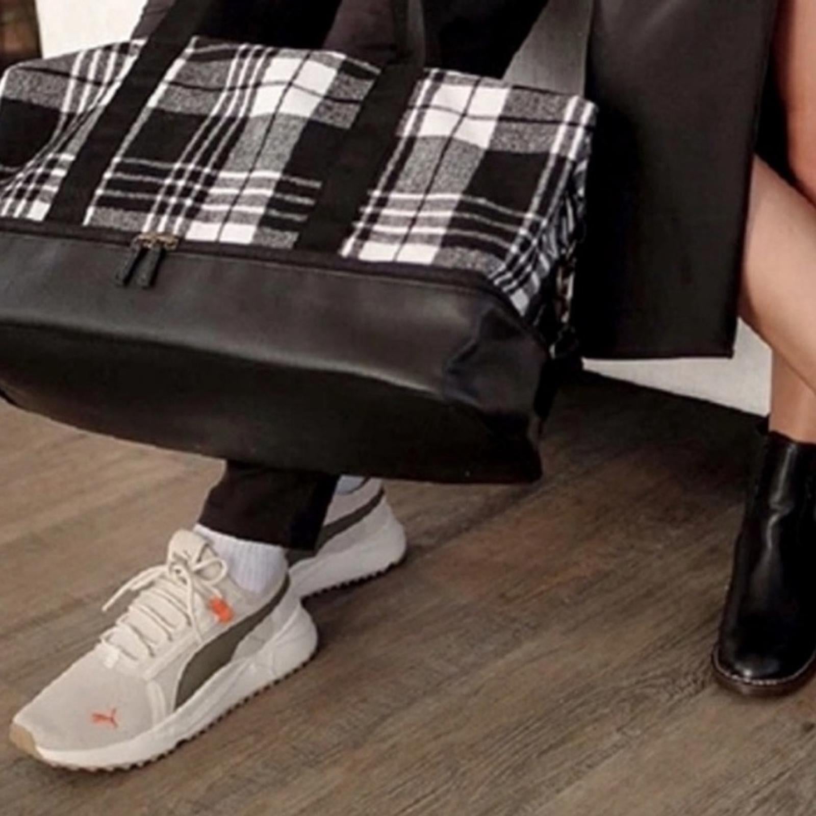 NEW Plaid Weekender Bag with Bottom Compartment in Black & White New w/Tag