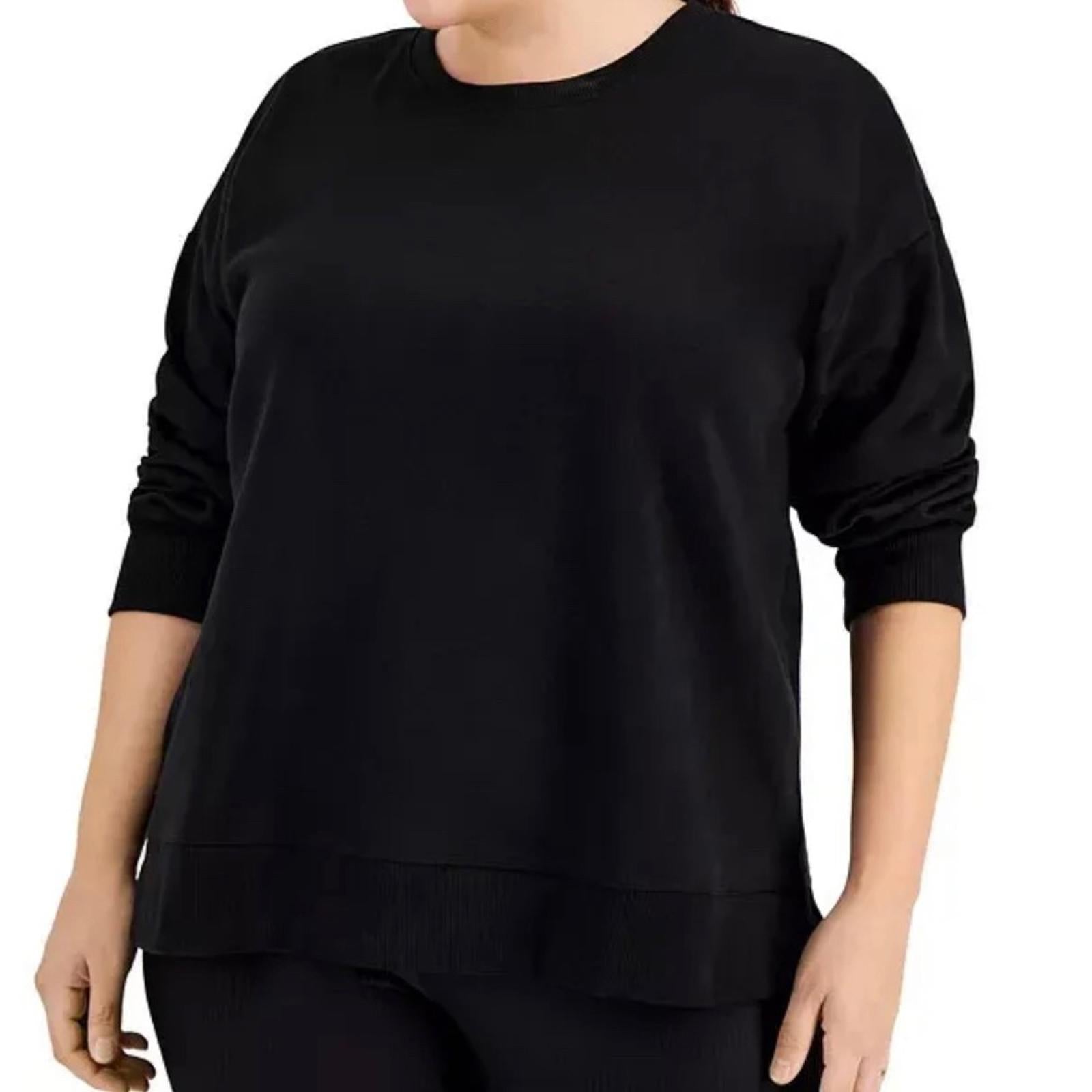 ID Solid Crewneck Fleece Sweatshirt, Black Plus Size 3X New w/Tag