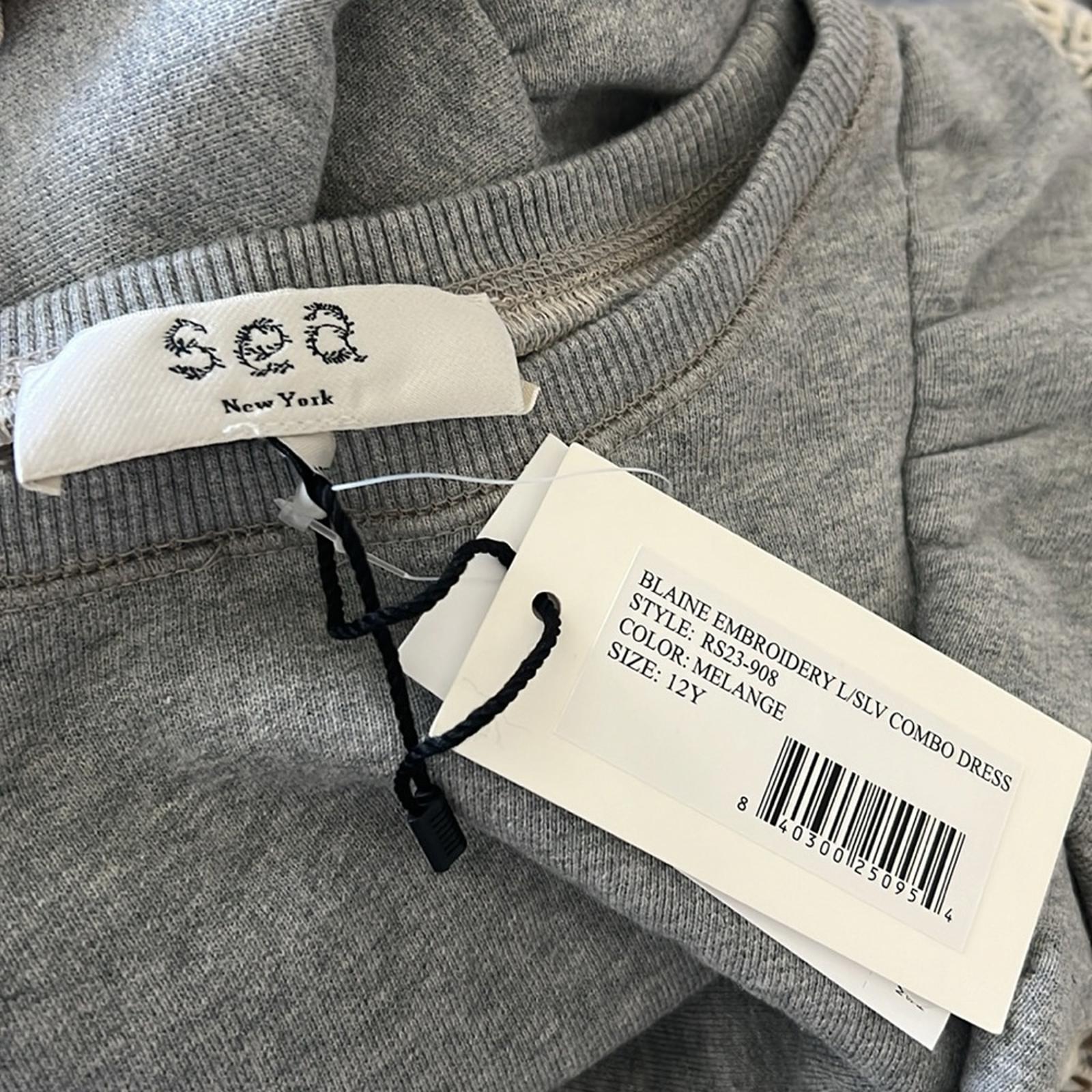 SEA Blaine Openwork Embroidery Adorned Long Sleeve Combo Dress, Grey Size 12Y