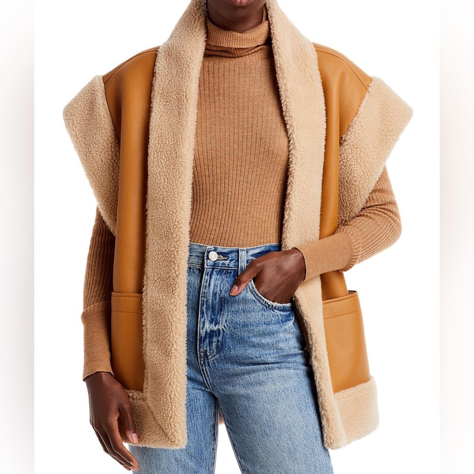 A.L.C. Sutton Faux Shearling Vest in Tan/Cream, Size XL NEW w/Tag