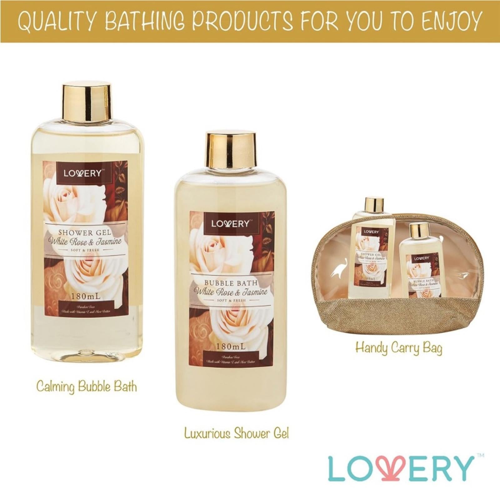 Lovery Bath Gift Basket 13-Piece Bath & Body Set, White Rose & Jasmine Scent NWT