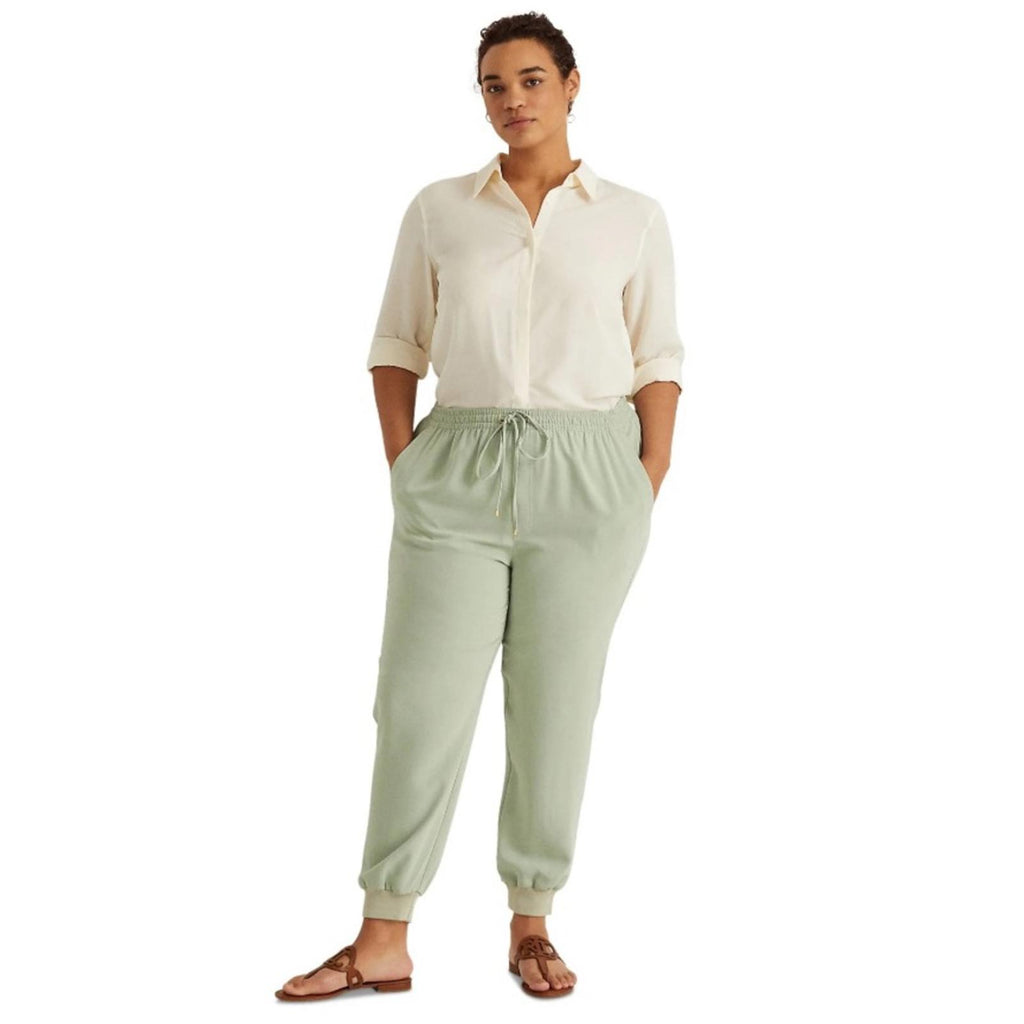 Lauren Ralph Lauren Green Drawstring Crepe Cuffed Pants Plus Size 18W NWT $155