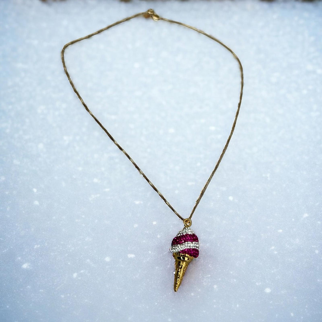 Simone I. Smith Sterling Pink Clear Crystal IceCream Cone Pendant Necklace $900