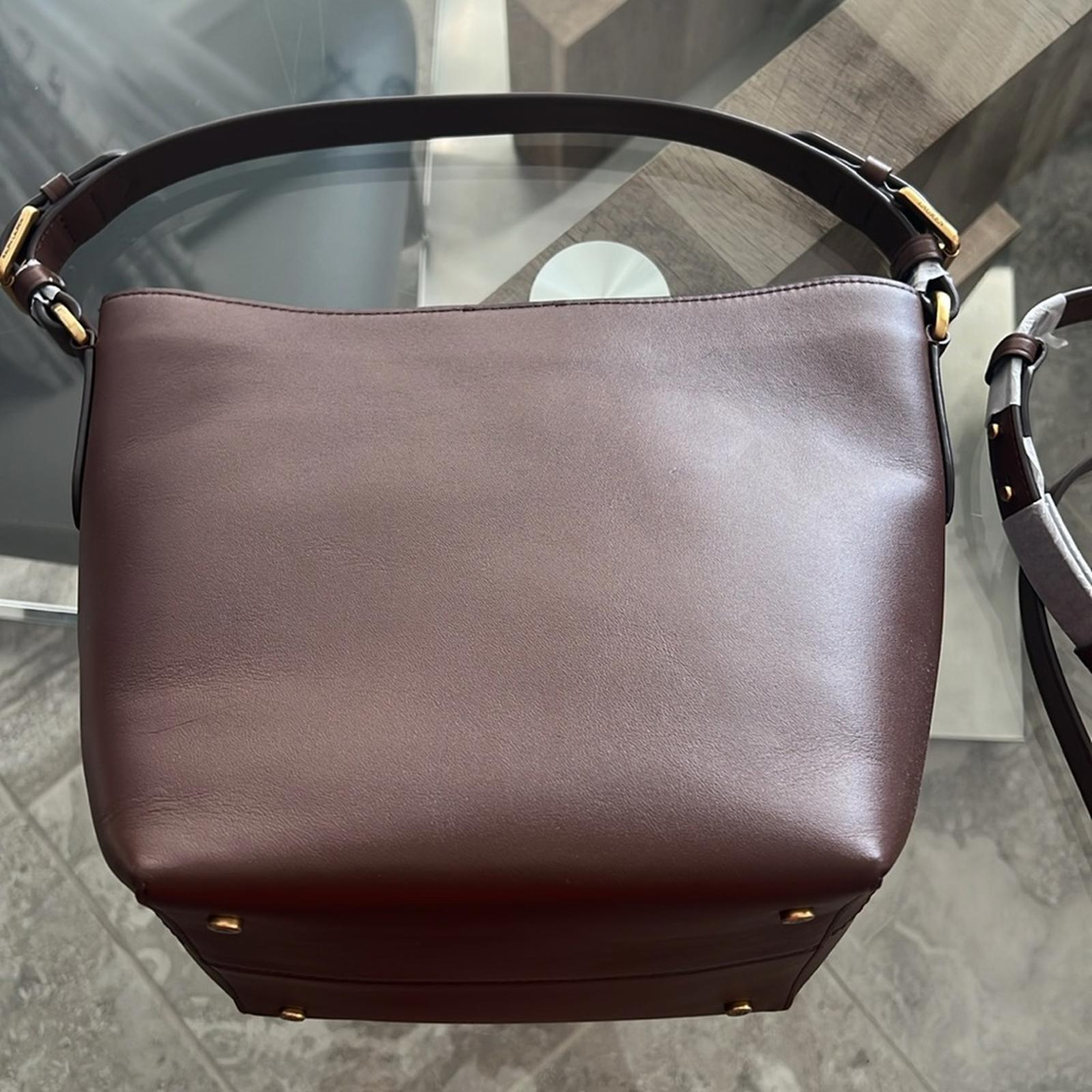 Lauren Ralph Lauren Leather Medium Witley Bucket Bag in Dark Mahogany, NEW