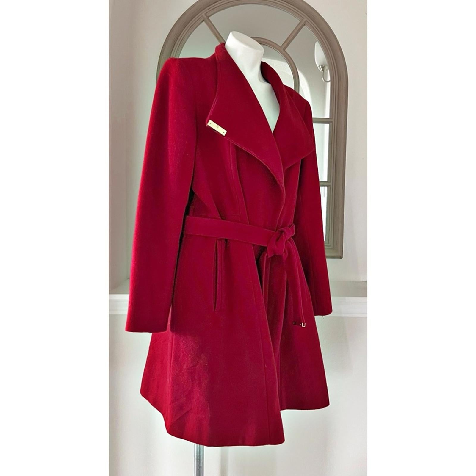Michael Kors Asymmetric Belted Wrap Coat in Red, Size XL EXCELLENT!