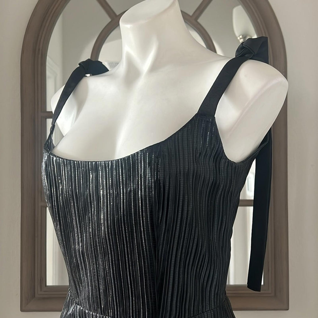 Markarian Imogen Pleated Midi Dress in Black Lame, NWT, Size 6, Retail $1695