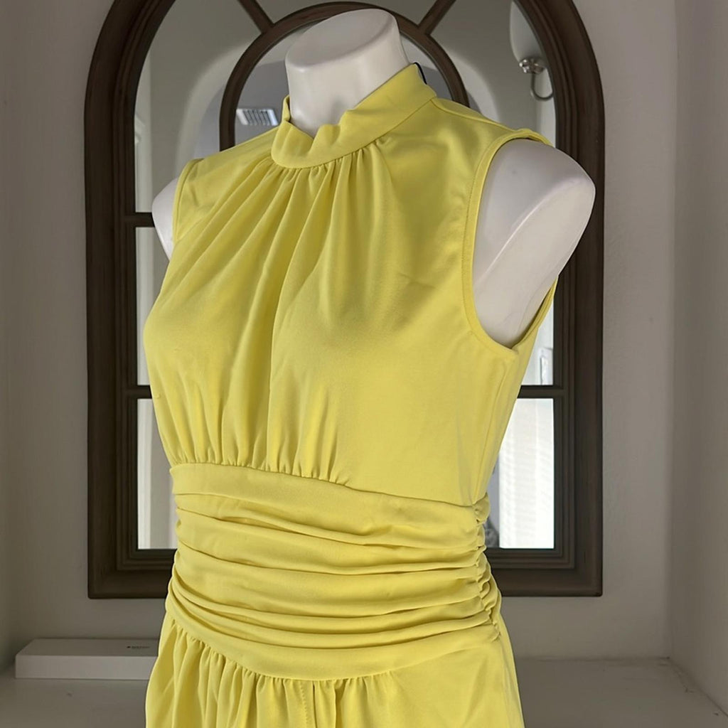 Nicole Miller Ruched Tulip Hem Mini Dress in Lemon Drop Size 8 New w/Tag $189