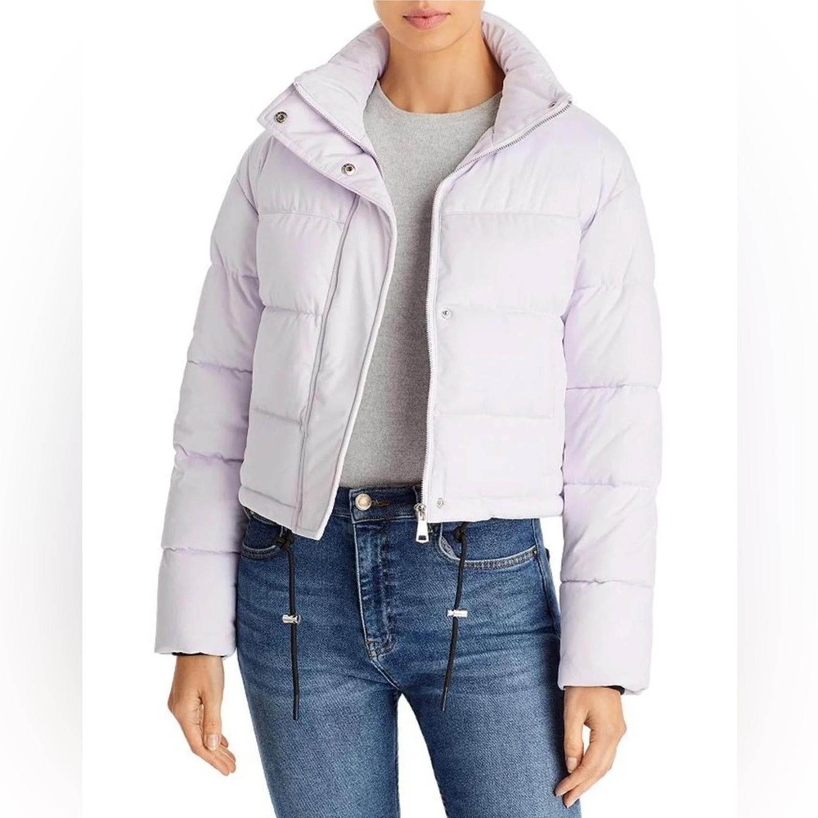 AQUA Quilted Cropped Puffer Jacket in Lilac, Size S New w/Tag Retail $168