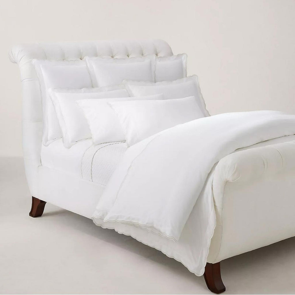 Ralph Lauren Organic Cotton Malin Scallop Standard Sham in White/Silver NEW $200