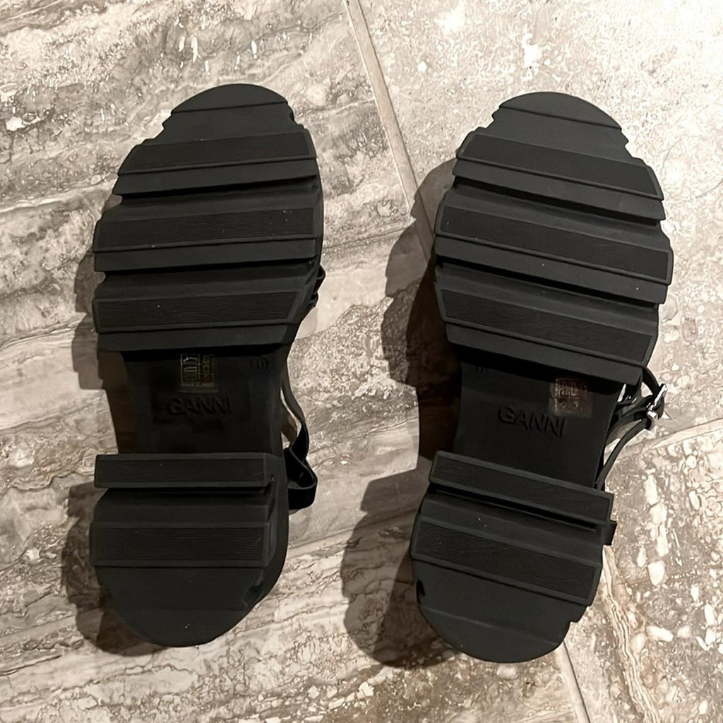 GANNI Women's Cleated Strappy Block Heel Sandals, Size 41 New in Box + Dust Bag