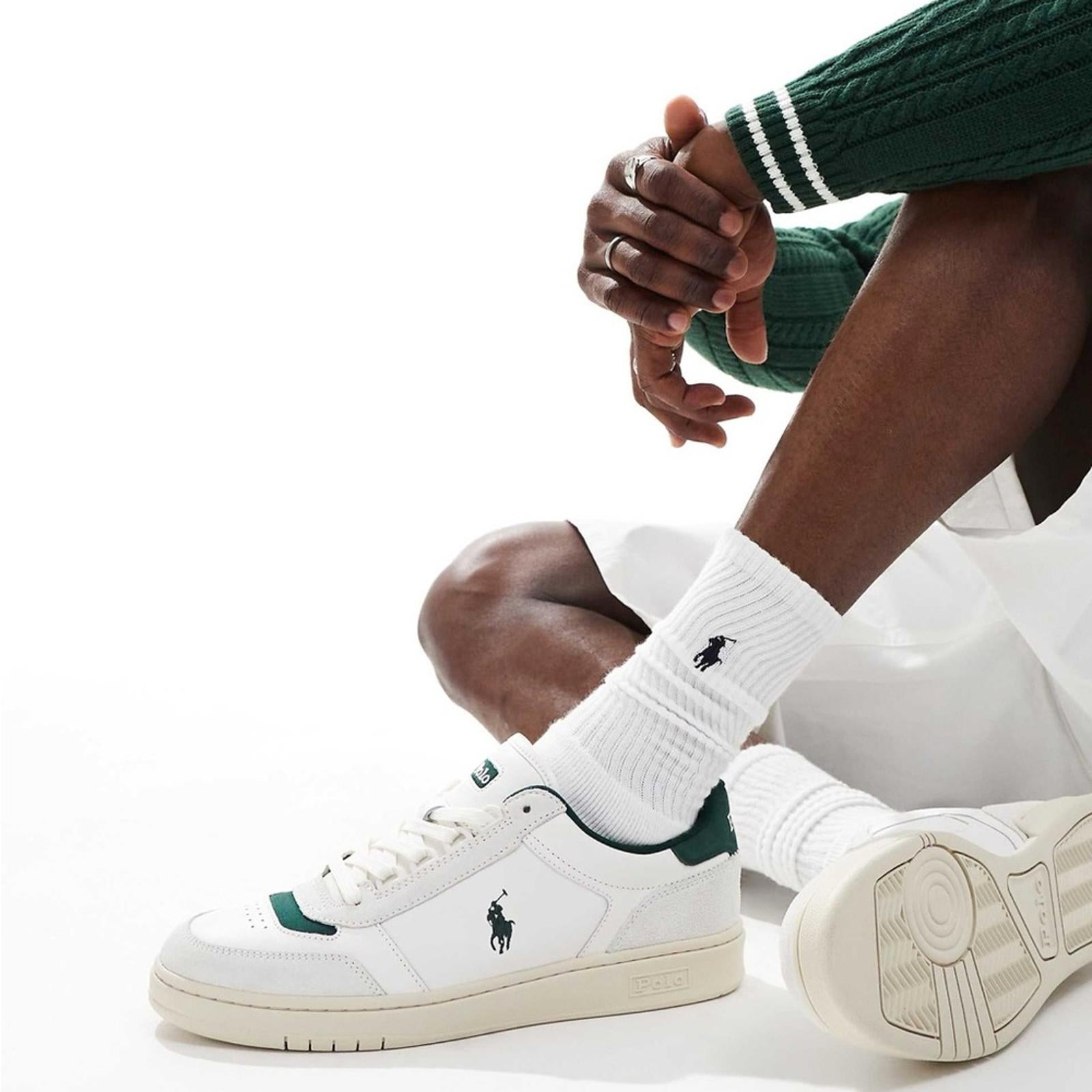 Polo Ralph Lauren Court Sport Lace-Up Sneakers in Deckwash White, Size 8 $185