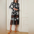 Jason Wu Collection Lace-Paneled Floral Plissé Silk-Satin Midi Dress, NWT, Size4