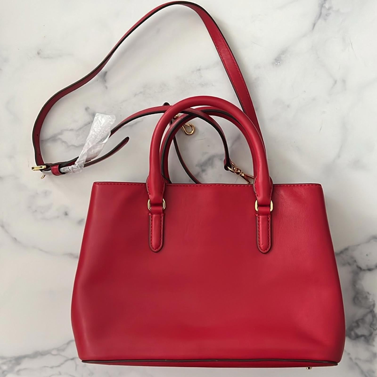 Lauren Ralph Lauren Marcy 26 Small Satchel in Red, NEW w/Tag Retail $350