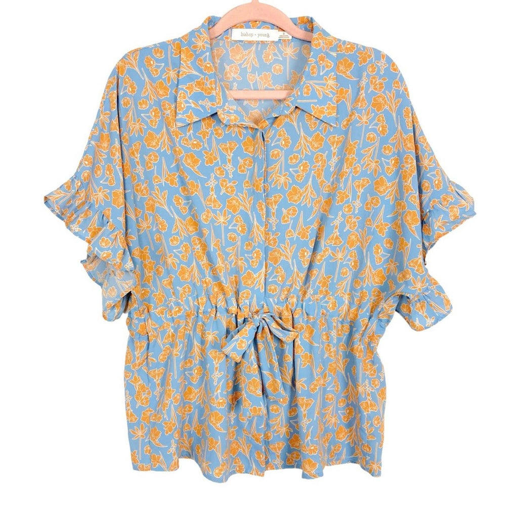 Bishop+Young Blue w/Orange Floral Drawstring Blouse Size M NWT in Packaging