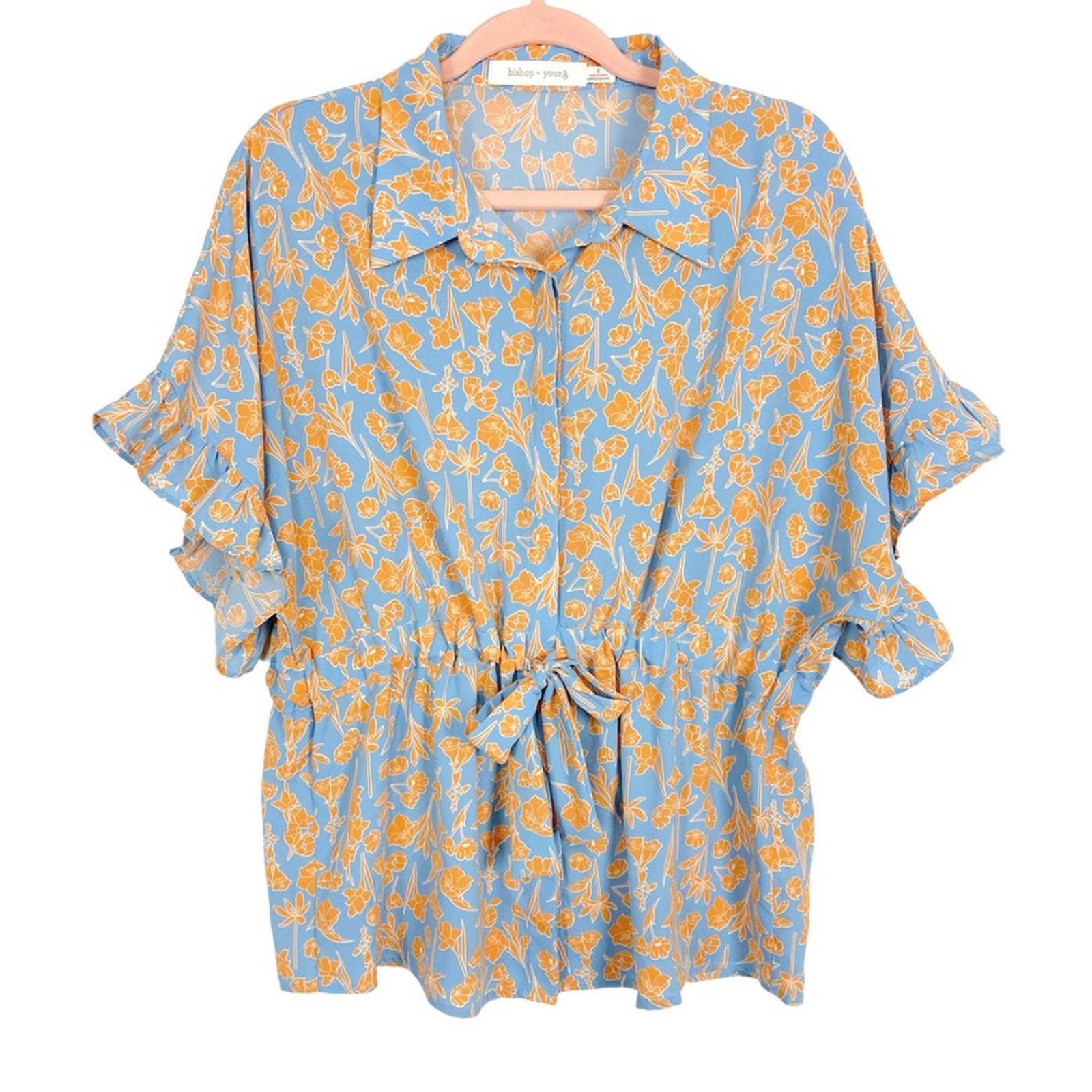 Bishop+Young Blue w/Orange Floral Drawstring Blouse Size M NWT in Packaging