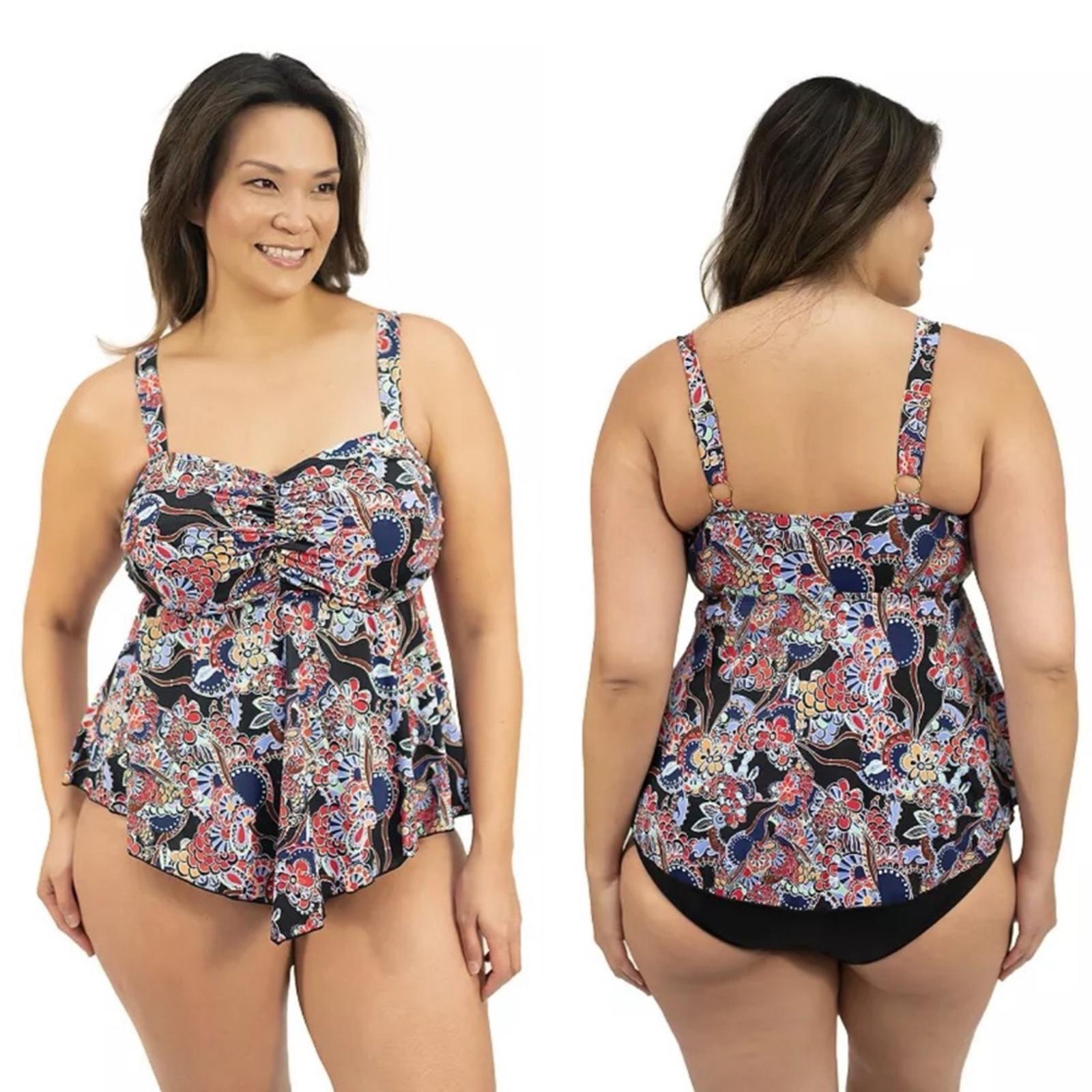 A Shore Fit Bliss V-Hem Bandeau Swim Top, D & E-Cup Fit, Size 24W New w/Tag
