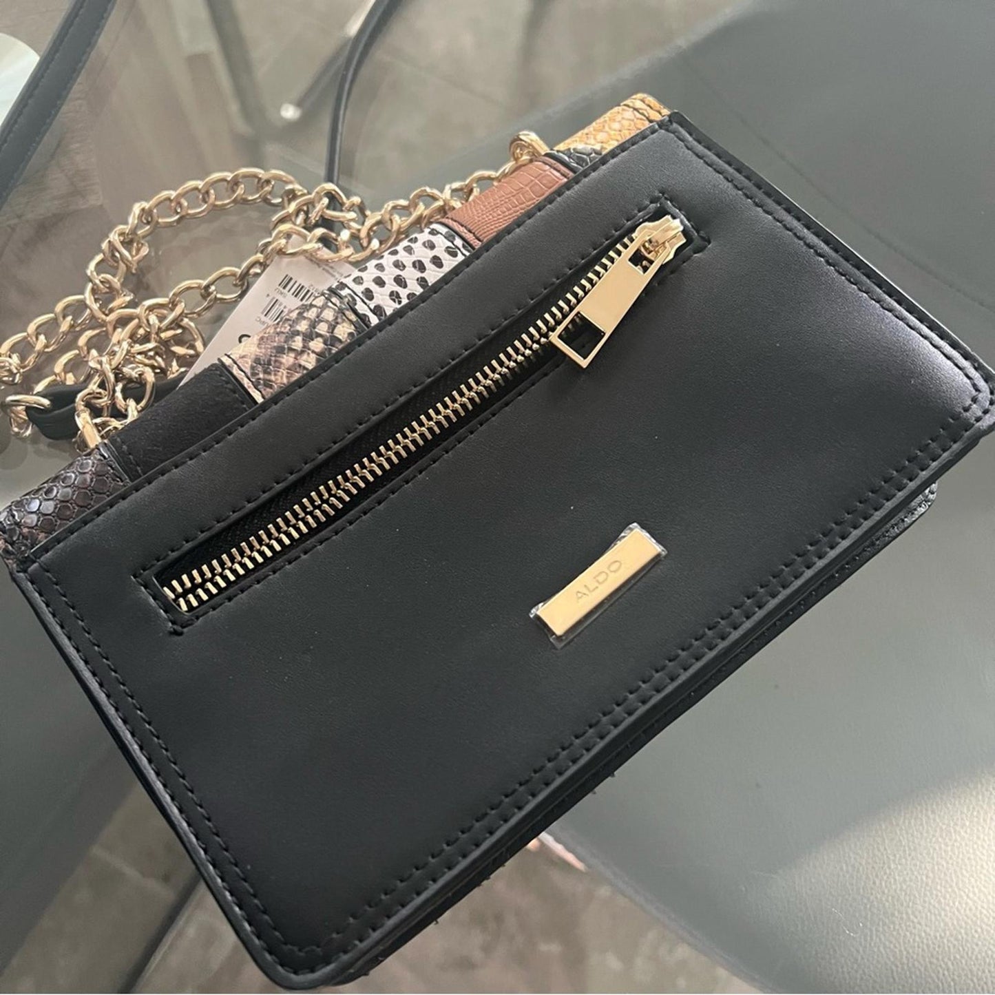 ALDO Lovowia Crossbody with Chain Shoulder Strap in Snake Multi, New w/Tag