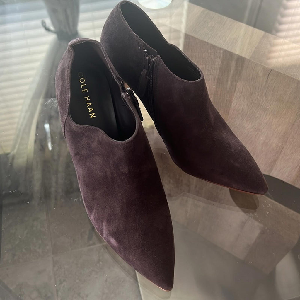 Cole Haan Vestry Pointed Toe Booties in Dark Chocolate Suede, Size 7 NEW