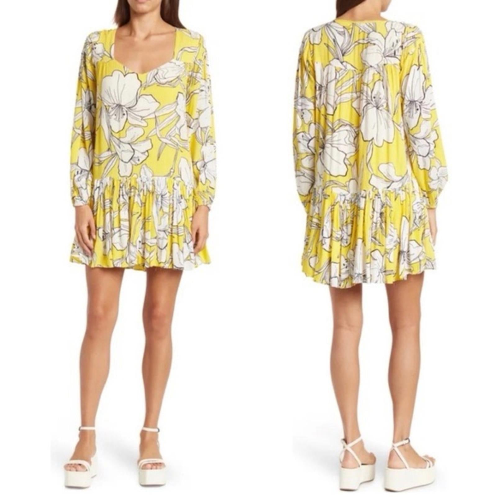 Walter Baker Lilith Floral Long Sleeve Dress in Hibiscus Sun Size L, NWT $268