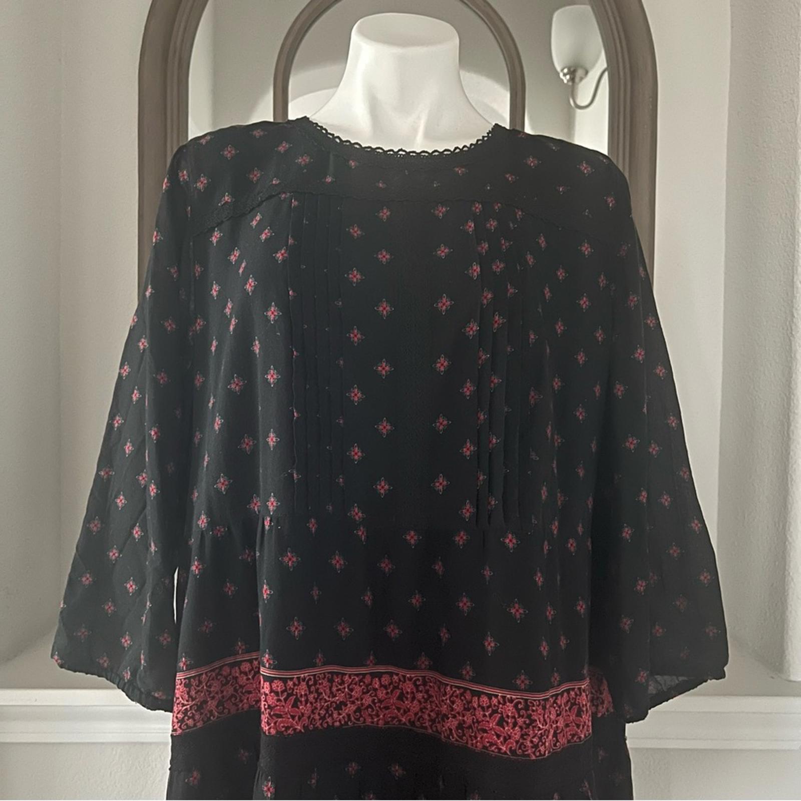J. Jill Pin-tucked Lace Trim Dress , Black Red Size XL Retail $119