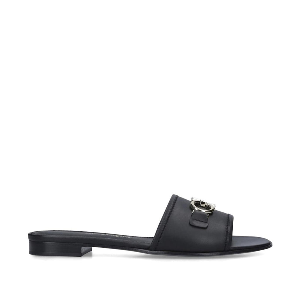 Salvatore Ferragamo Rhodes Slide Sandals in Black/Silver-Tone, NWT, Size 10.5