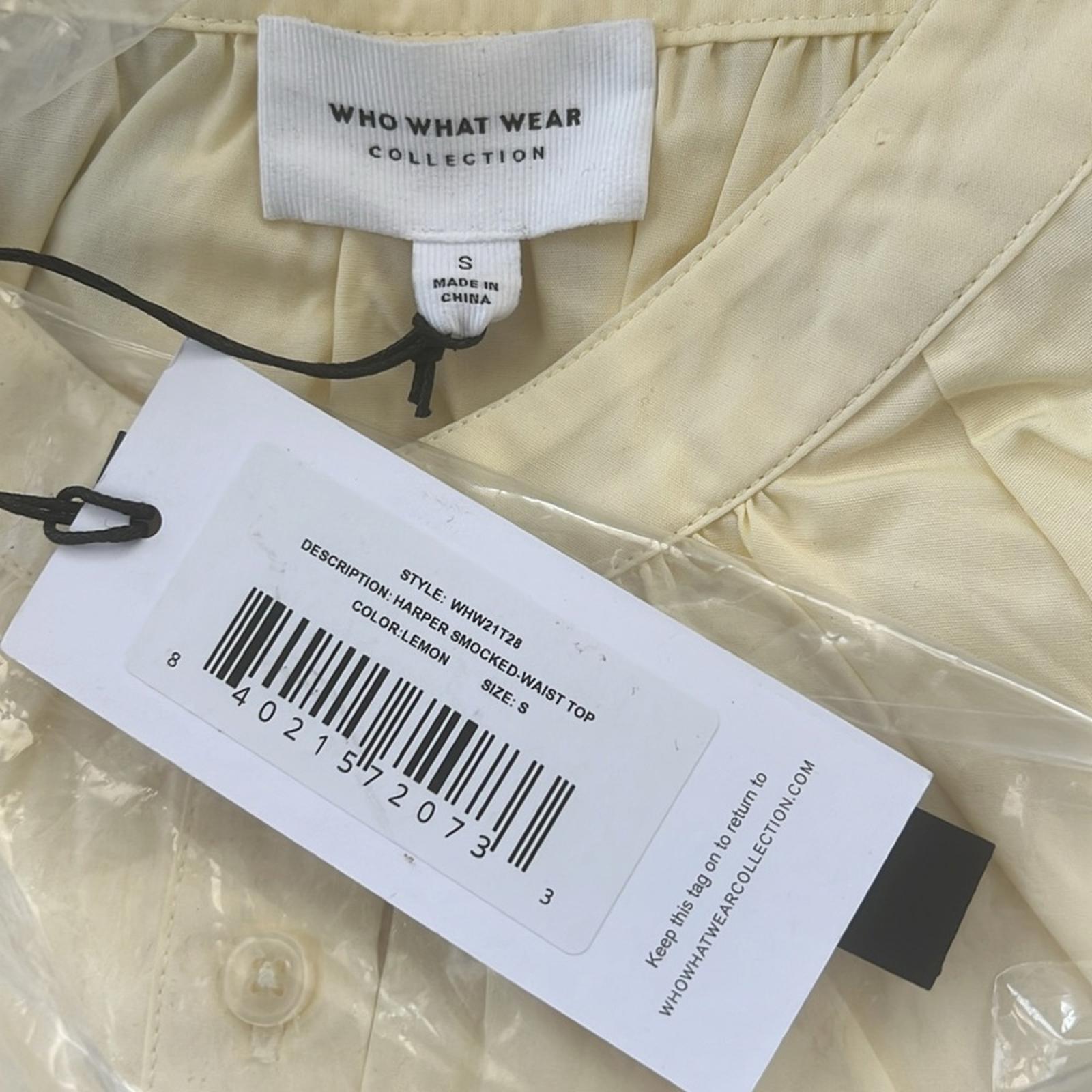 WhoWhatWear HARPER Smocked-Waist Top in Lemon, Size S New w/Tag Retail $115