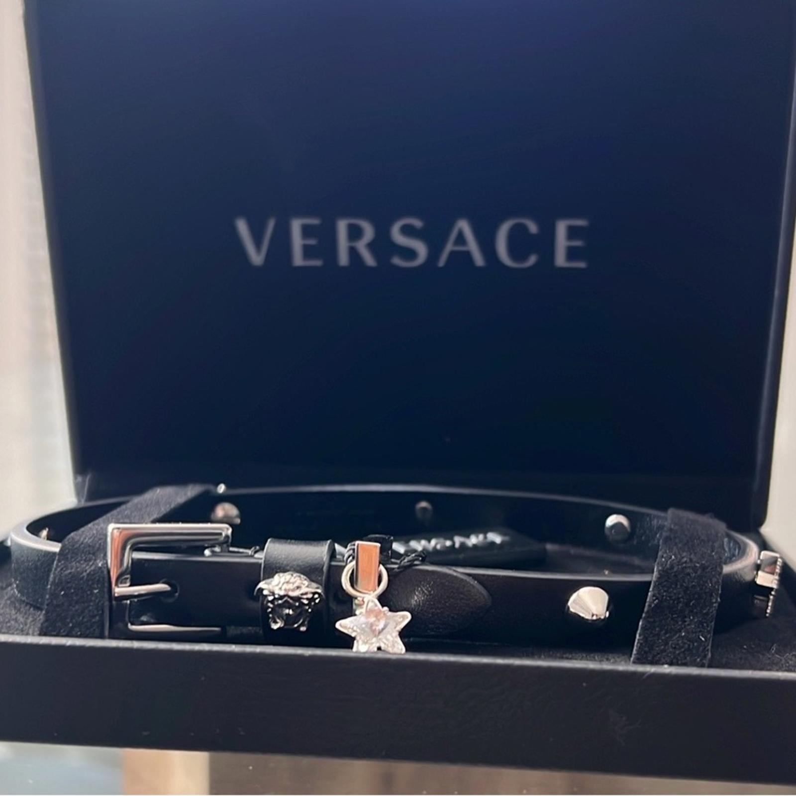 NWT Versace Studded Leather Chocker, Black New in Box