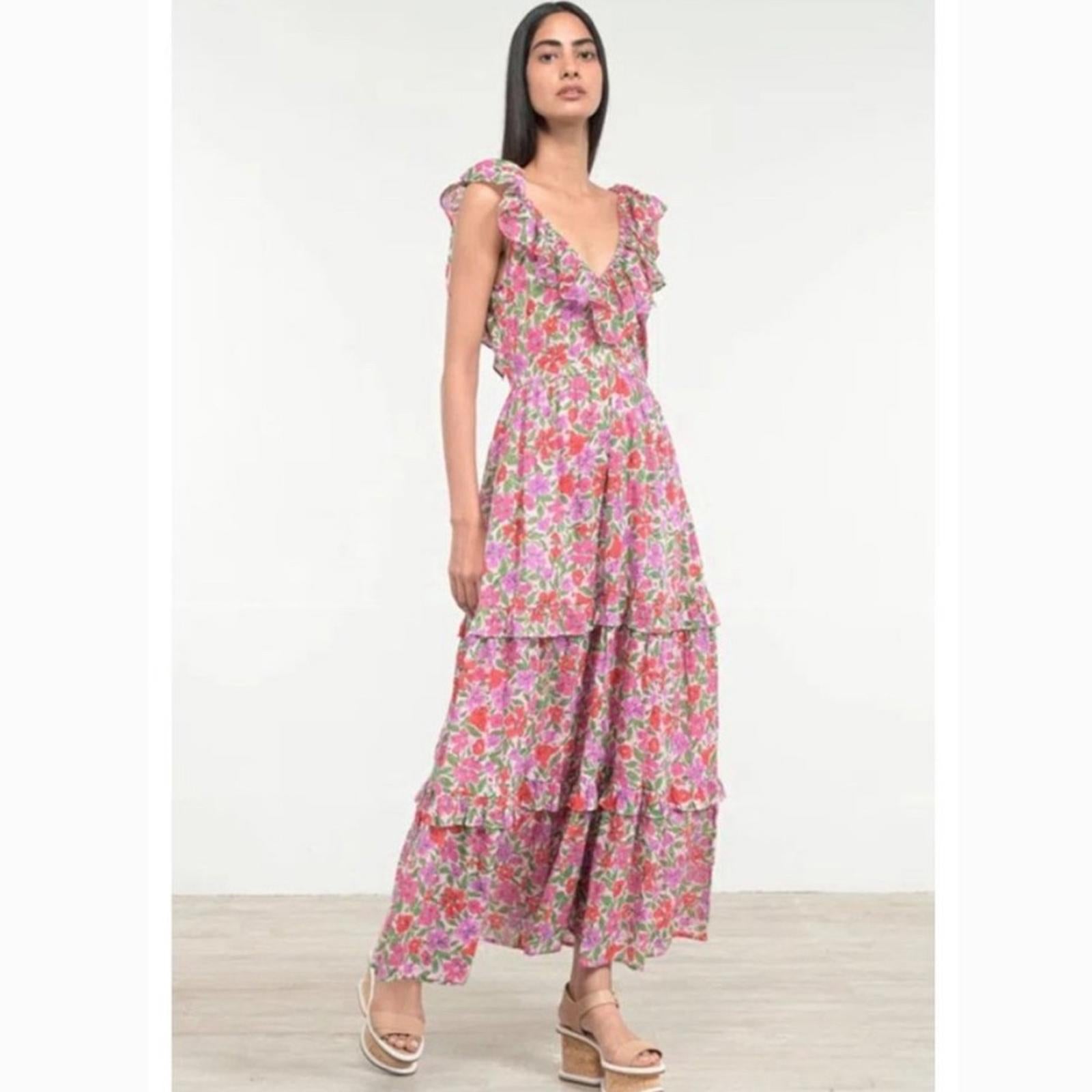 Banjanan Twiggy Floral Print Tiered Dress, Melodic Floral Bonbon, Size XS NWT