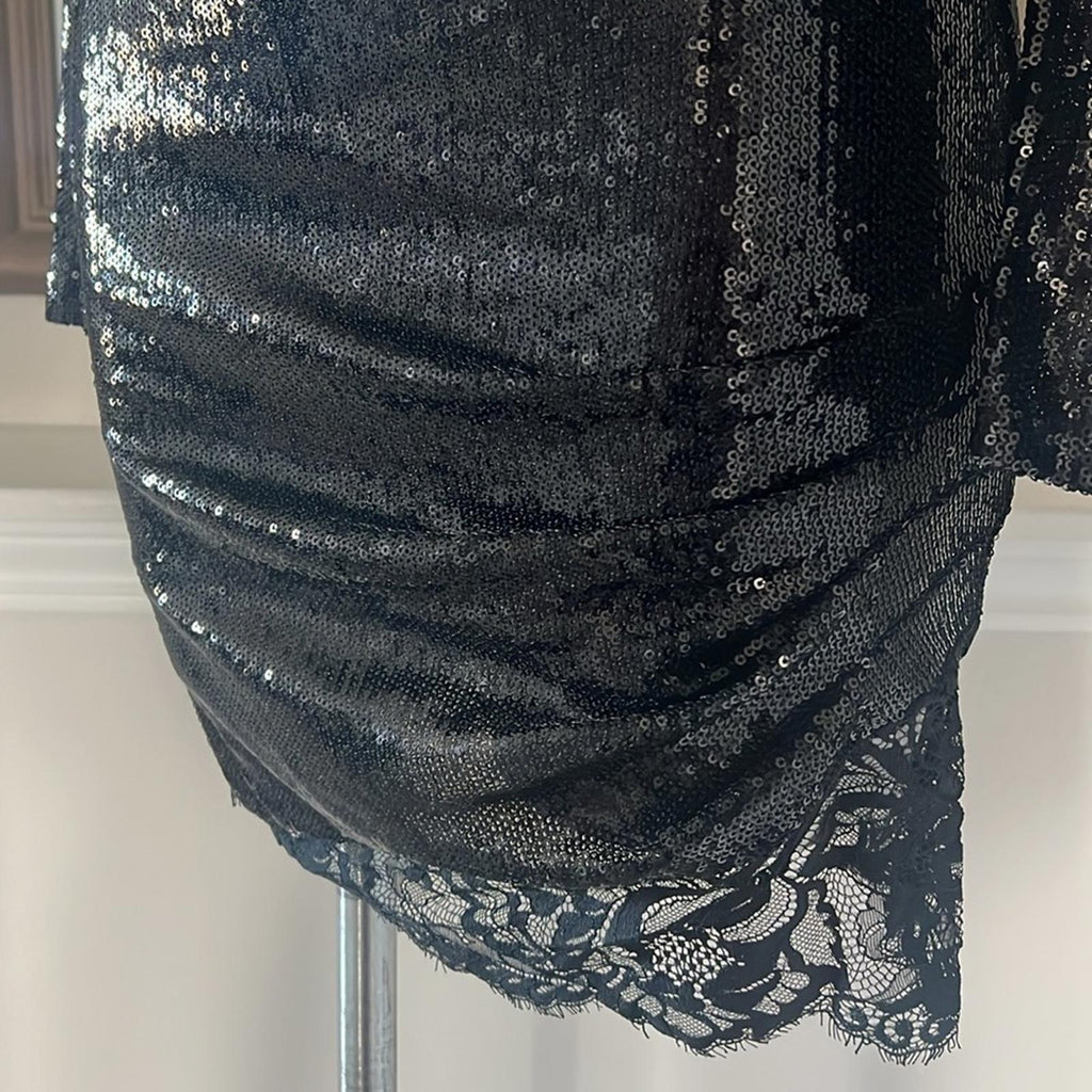 L'Agence "Alba" Sequin-Embellished Mini Dress w/Padded Shoulders Size 2 NWT $495