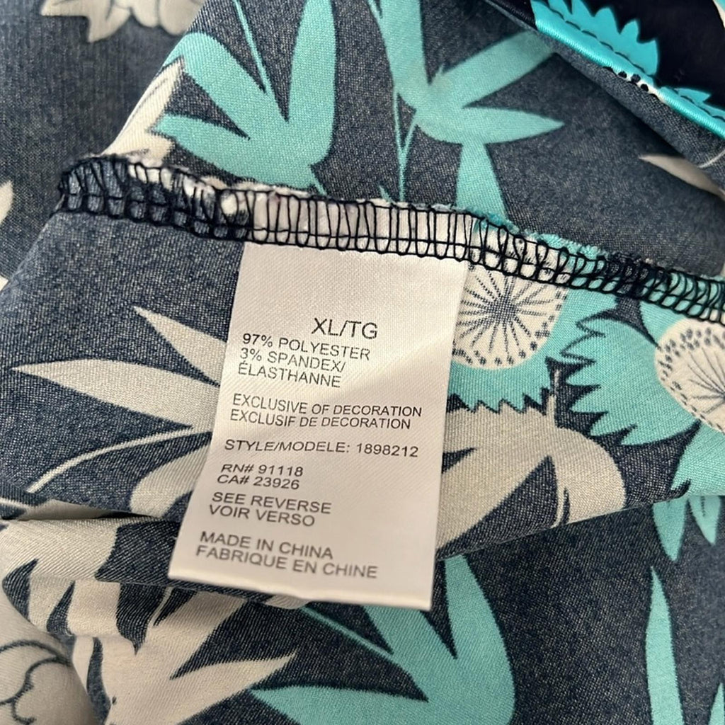Jones NY Floral Lace Trim Lingerie Satin Sleepwear Dress, Size XL Blue Multi
