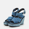 Rag & Bone Santiago Ankle Strap Platform Wedge Sandals Denim, Size 8.5/38.5 NWT