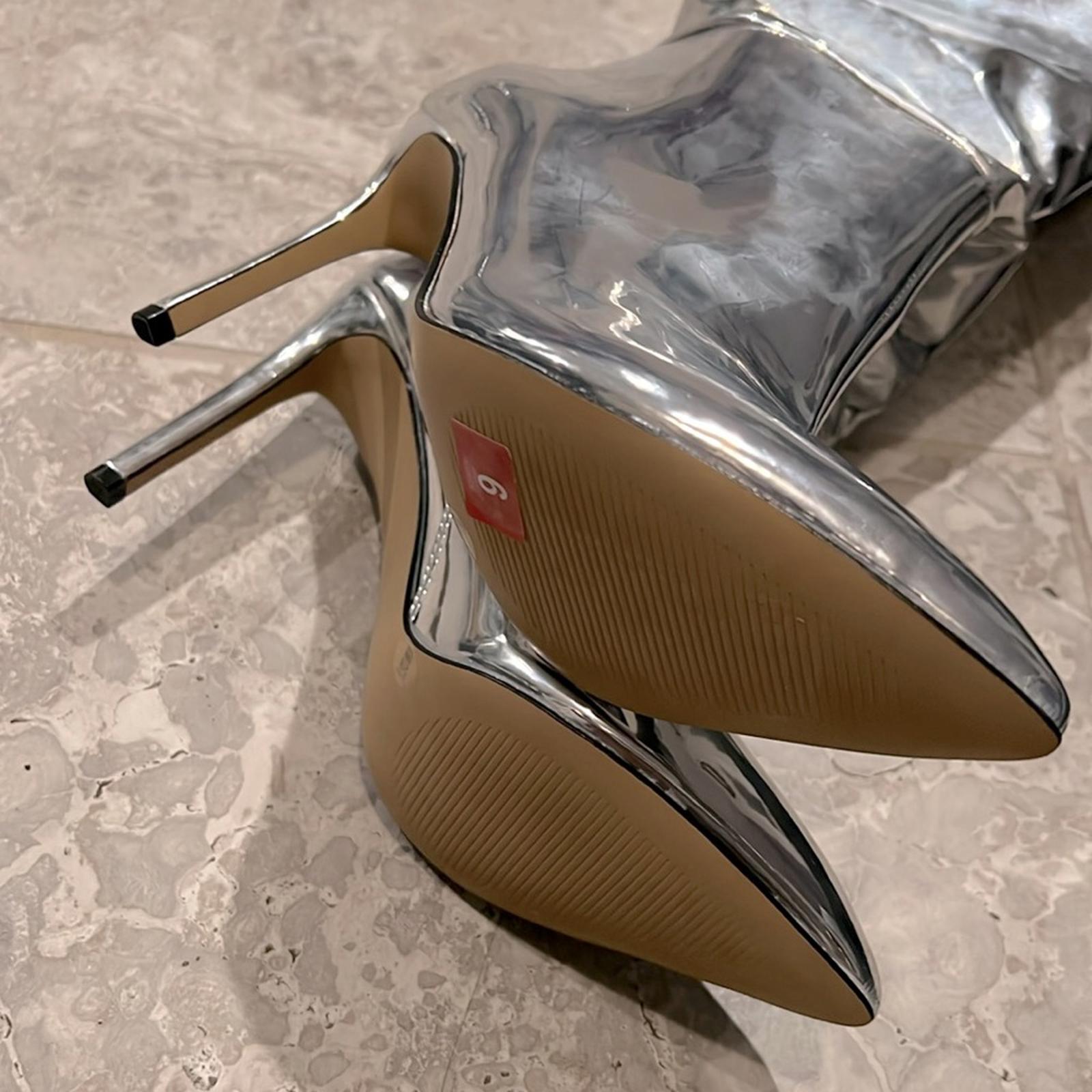 I.N.C. Iyonna Over-The-Knee Slouch Boots in Patent Silver Size 6/36.5 NEW $169.5