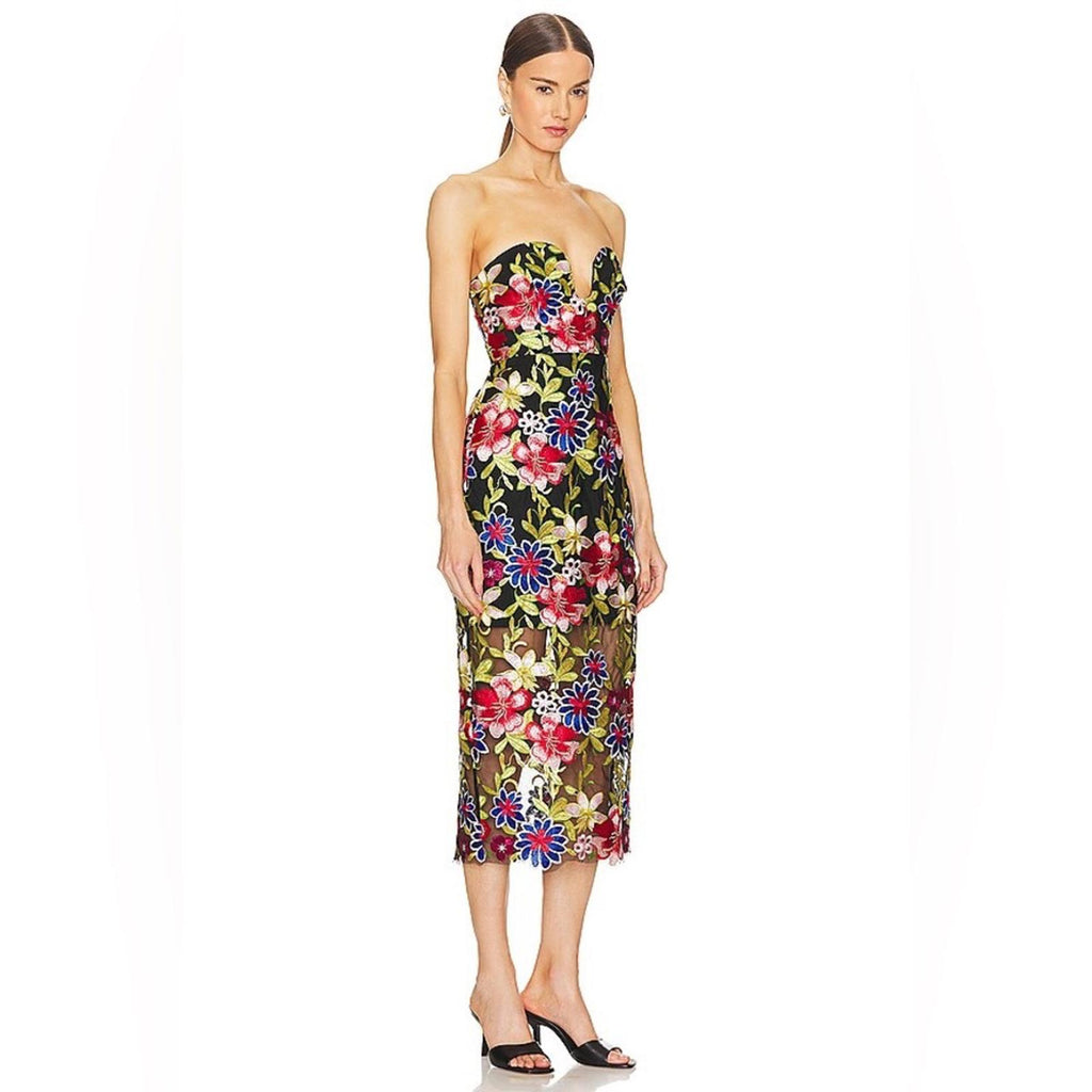 Milly Strapless Artem Spanish Garden Embroidery Midi Dress, Size 6, NEW