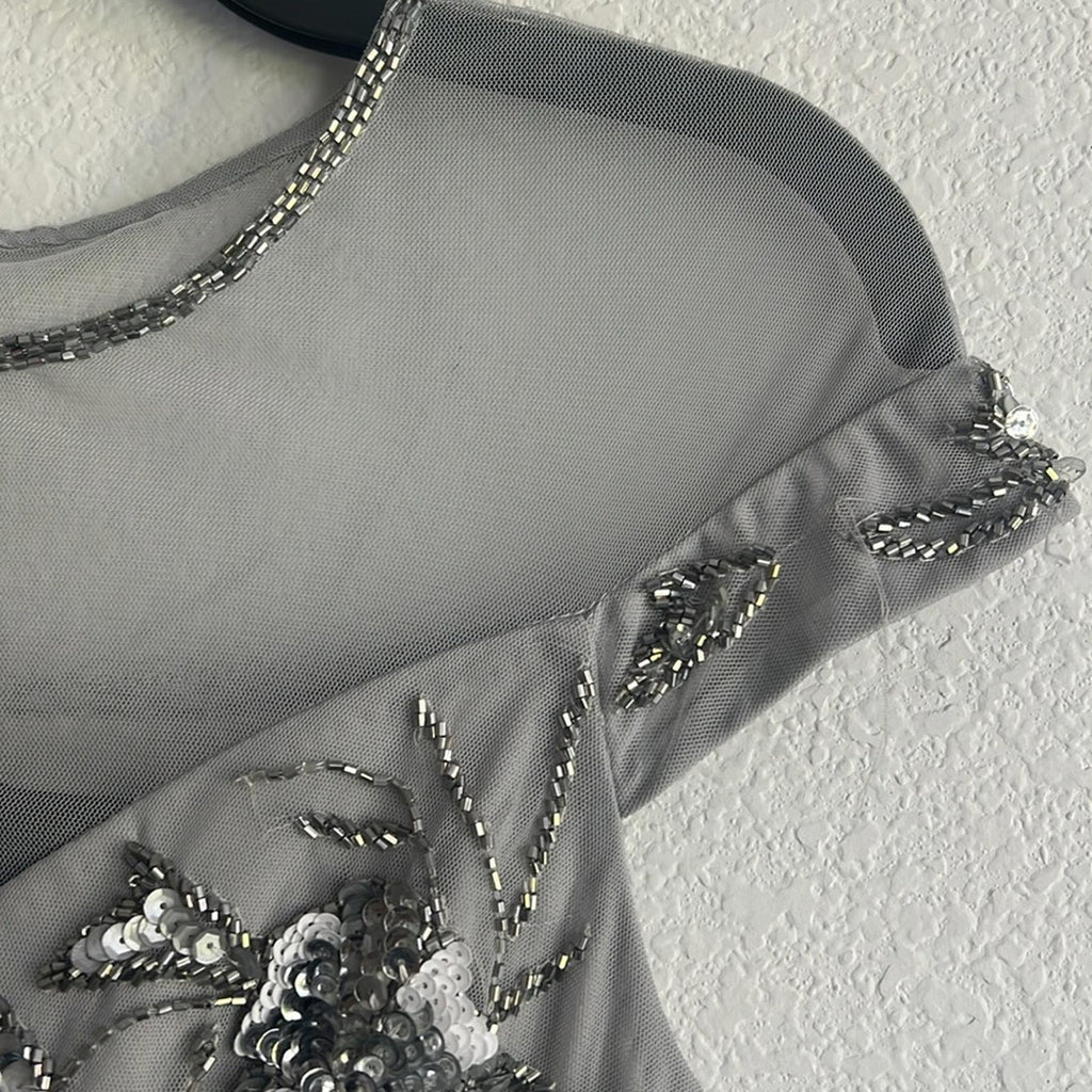 Adrianna Papell Embellished Sheath Dress in Bridal Silver, NEW, Size 4 $249
