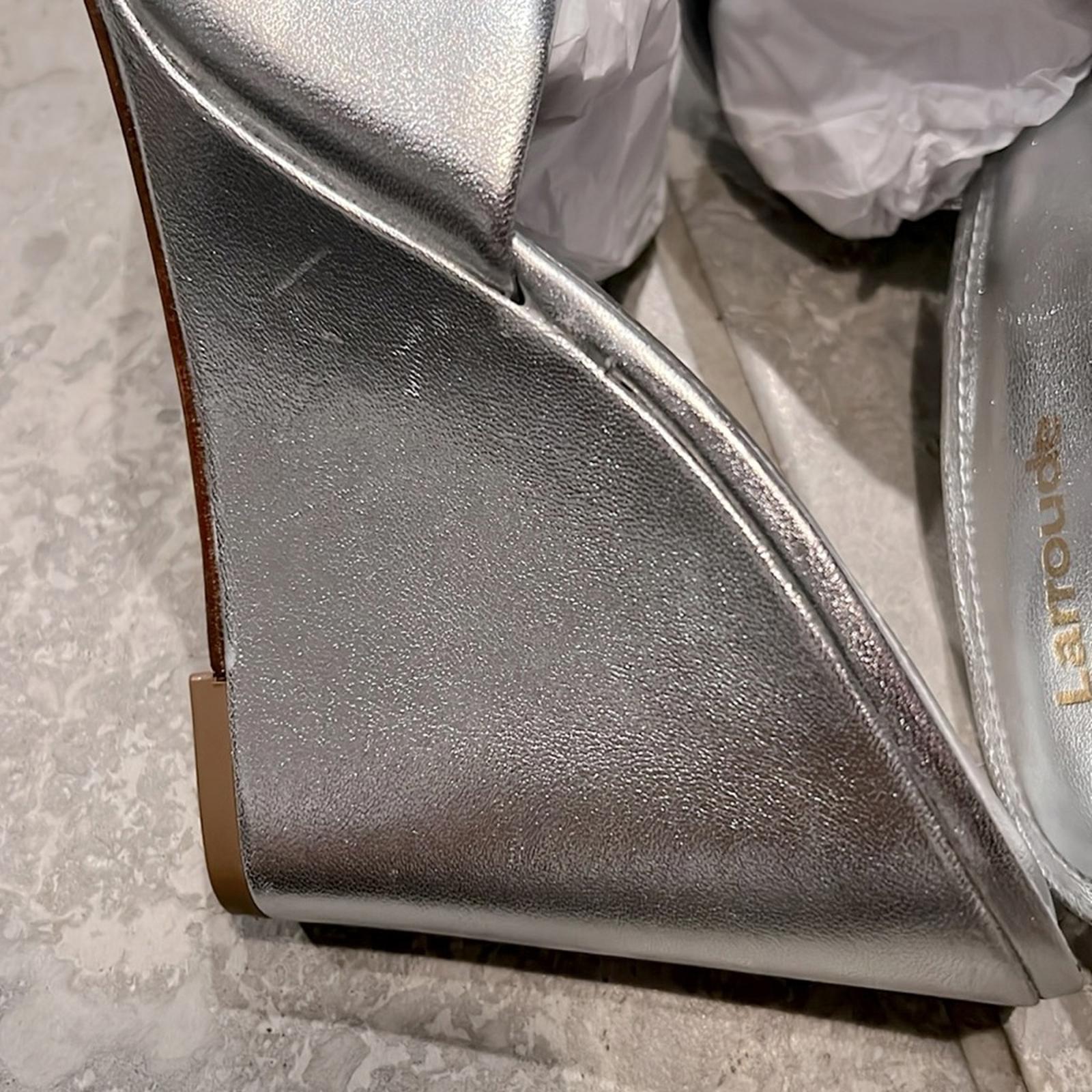 Larroude Jackie Wedge Heel Slide Sandals in Metallic Silver Size9.5 New +DustBag
