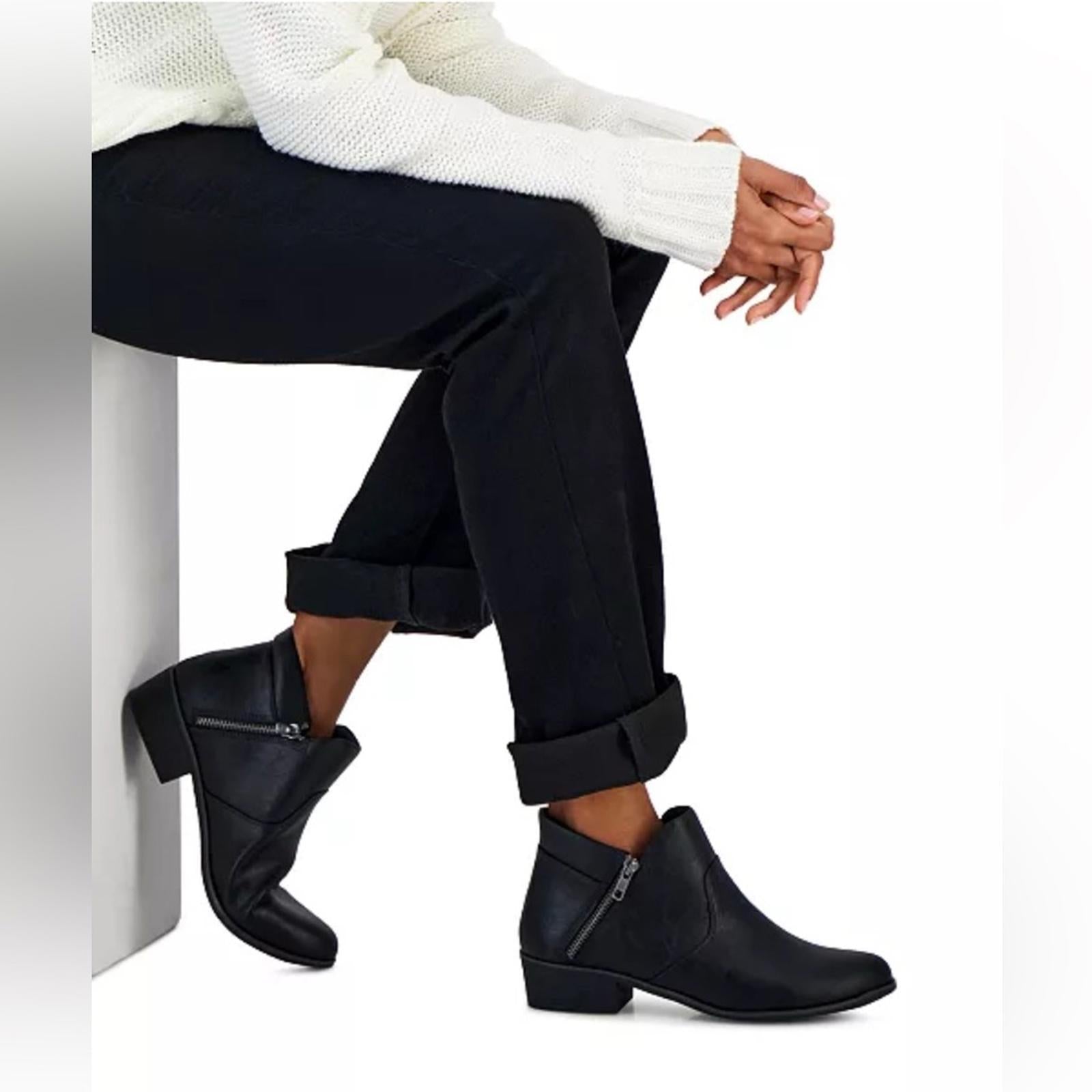 Sun + Stone Adelinee Double Zip Ankle Booties in Black, Size 7