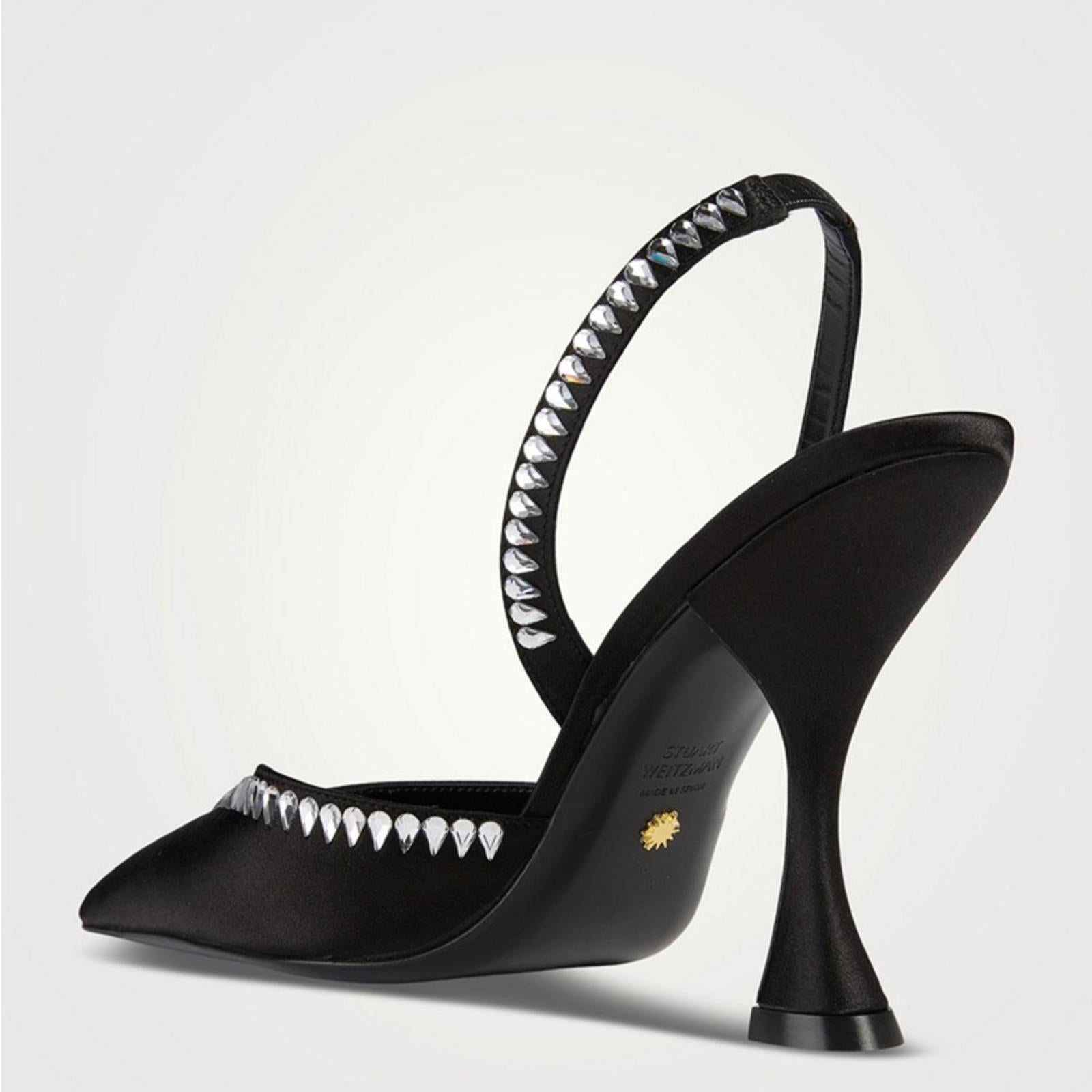 Stuart Weitzman Gemcut Xcurve Slingback Pumps in Black Suede, Size 6 NEW $650